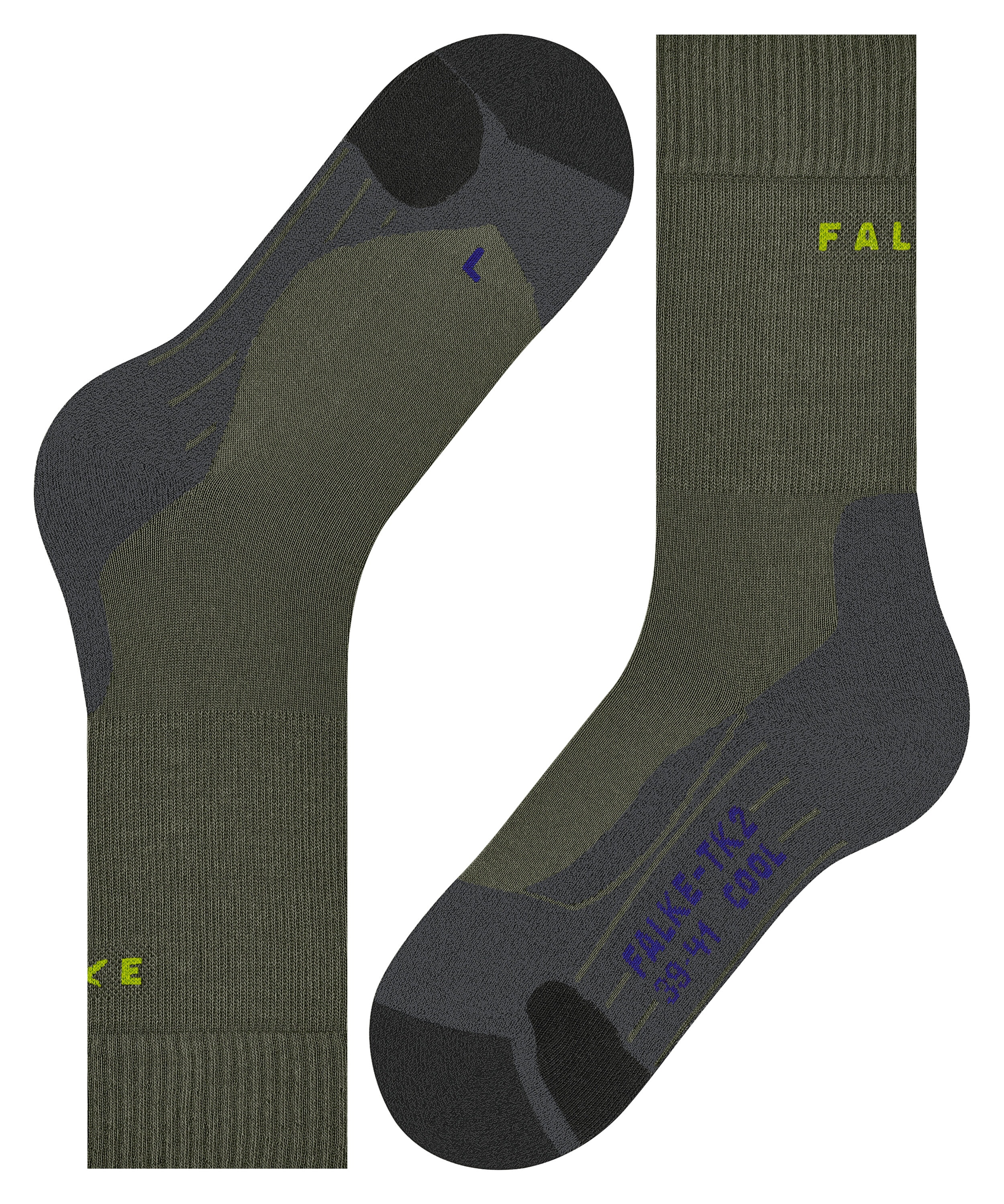 FALKE TK2 Explore Cool heren trekking sokken, groen (herb)