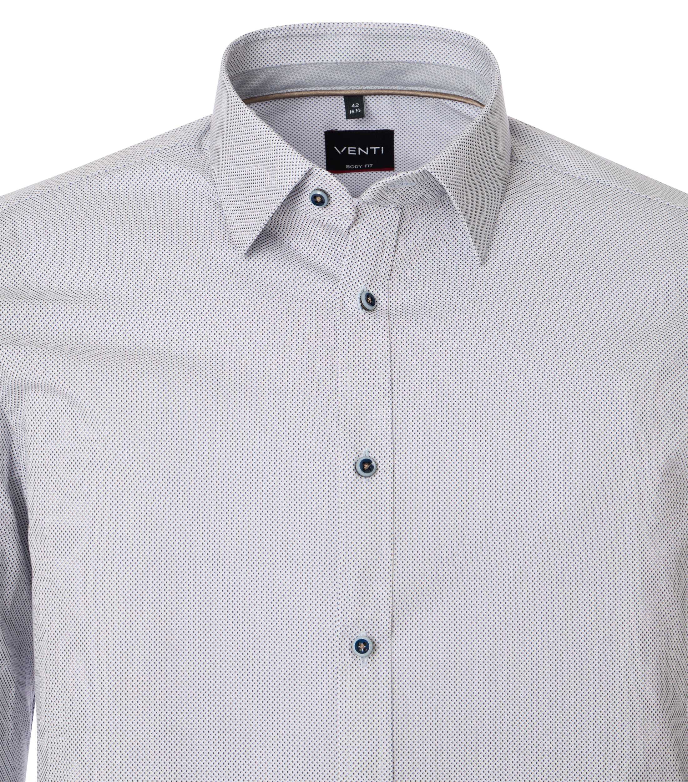 VENTI body fit overhemd, popeline, wit met blauw en beige mini dessin