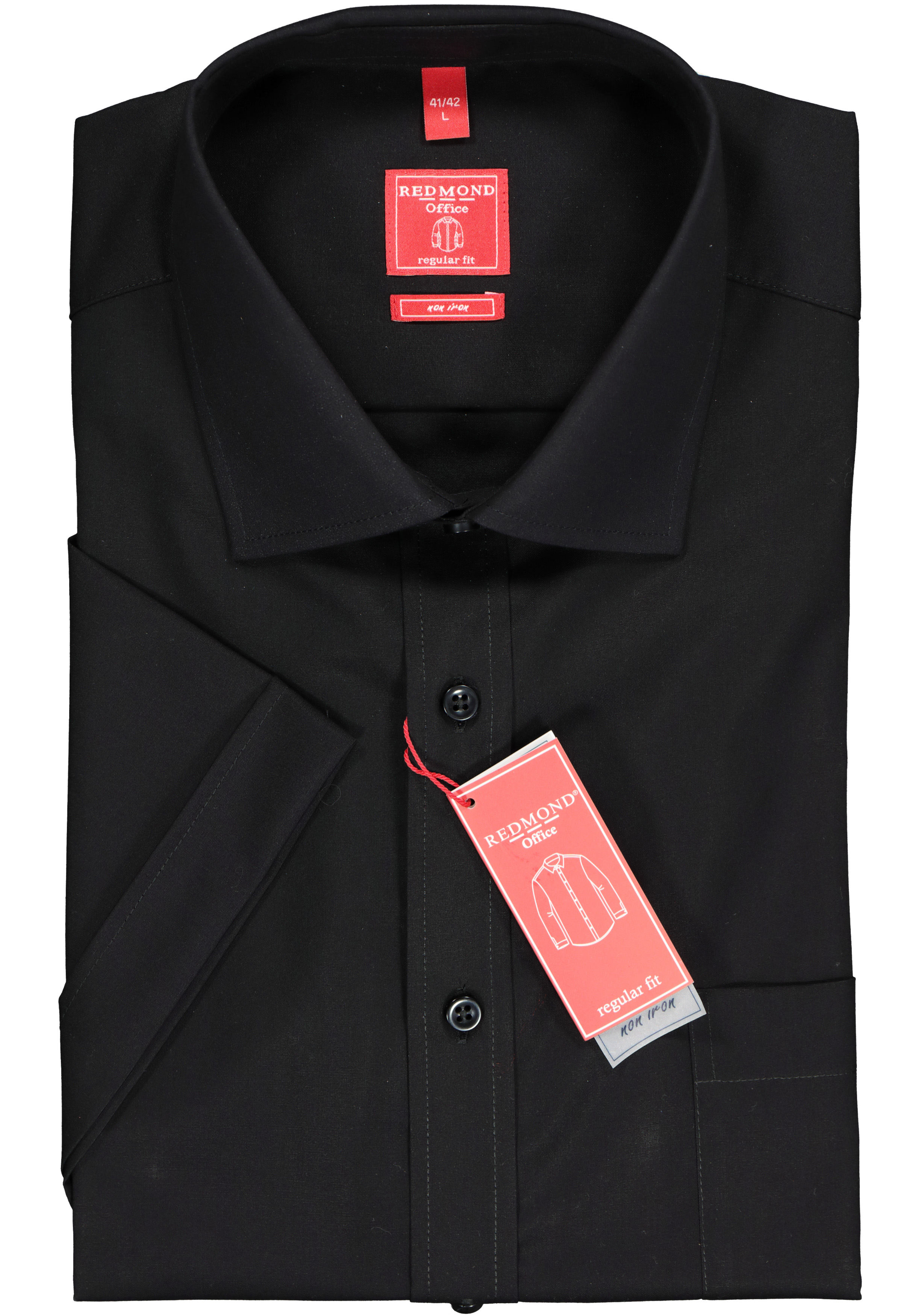 Redmond regular fit overhemd, korte mouw, zwart