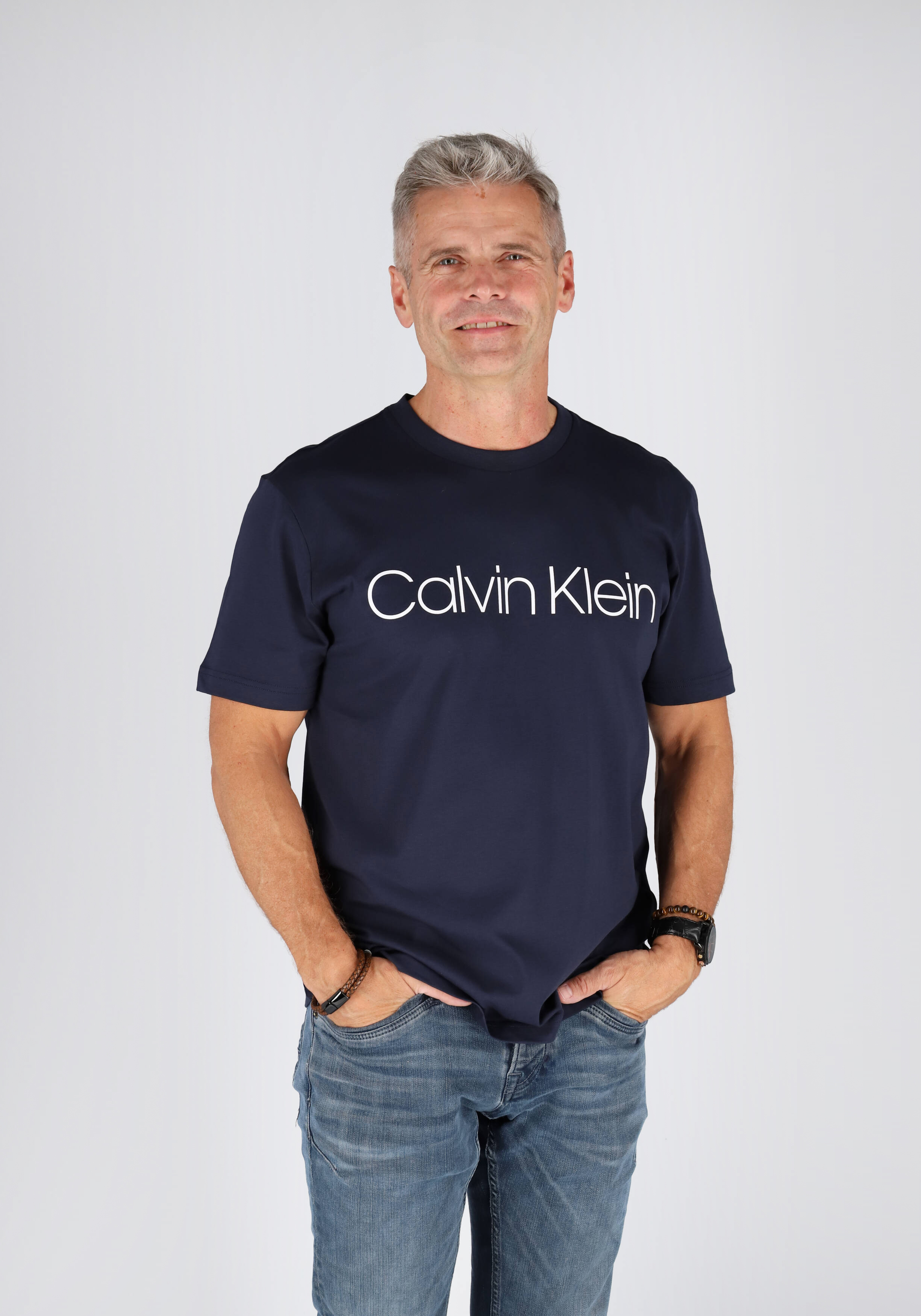 Calvin Klein Cotton Front Logo T-shirt, heren T-shirt korte mouw O-hals, blauw