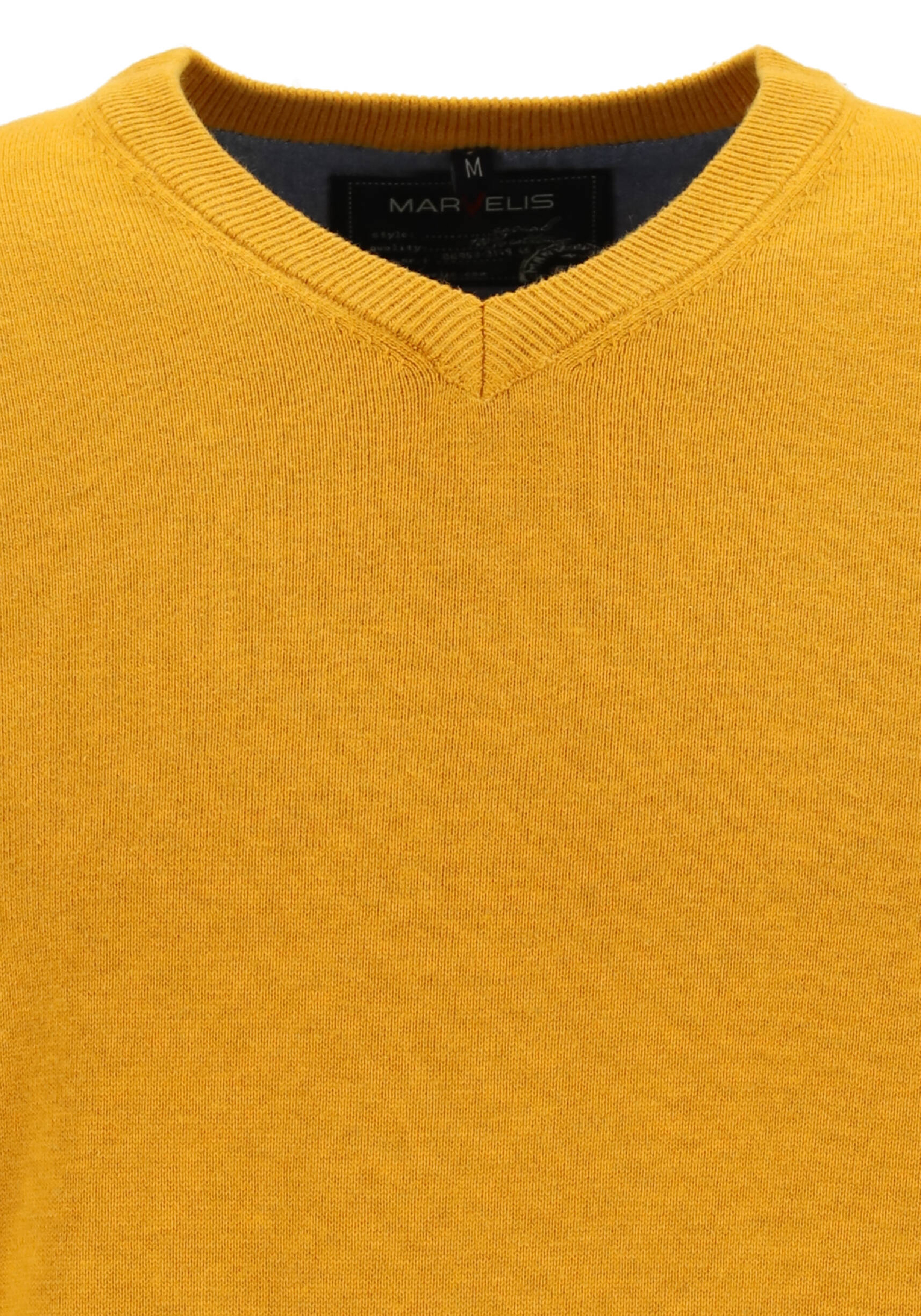 MARVELIS modern fit trui katoen, V-hals, okergeel