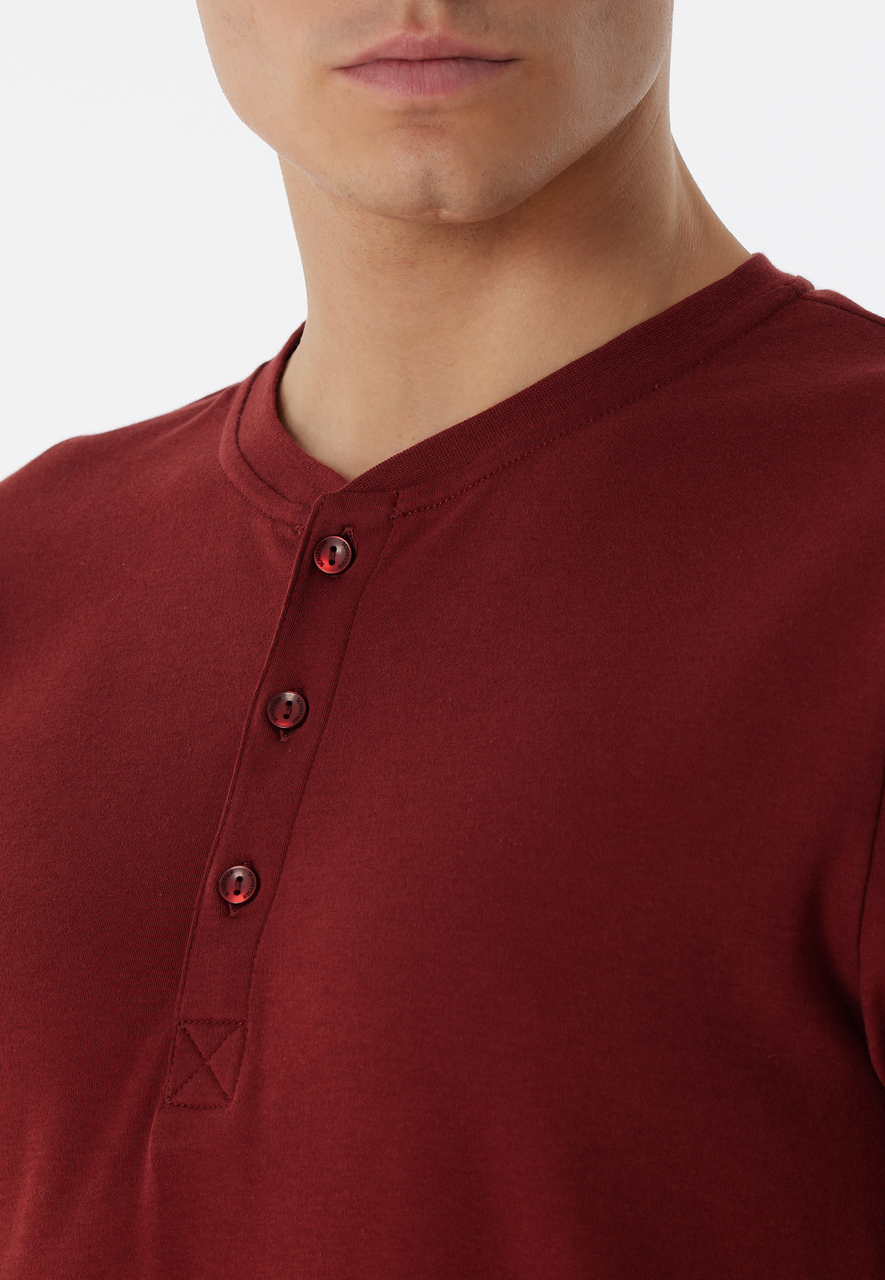 SCHIESSER Fine Interlock pyjamaset, heren pyjama lang interlock manchetten knoopsluiting geruit terracotta