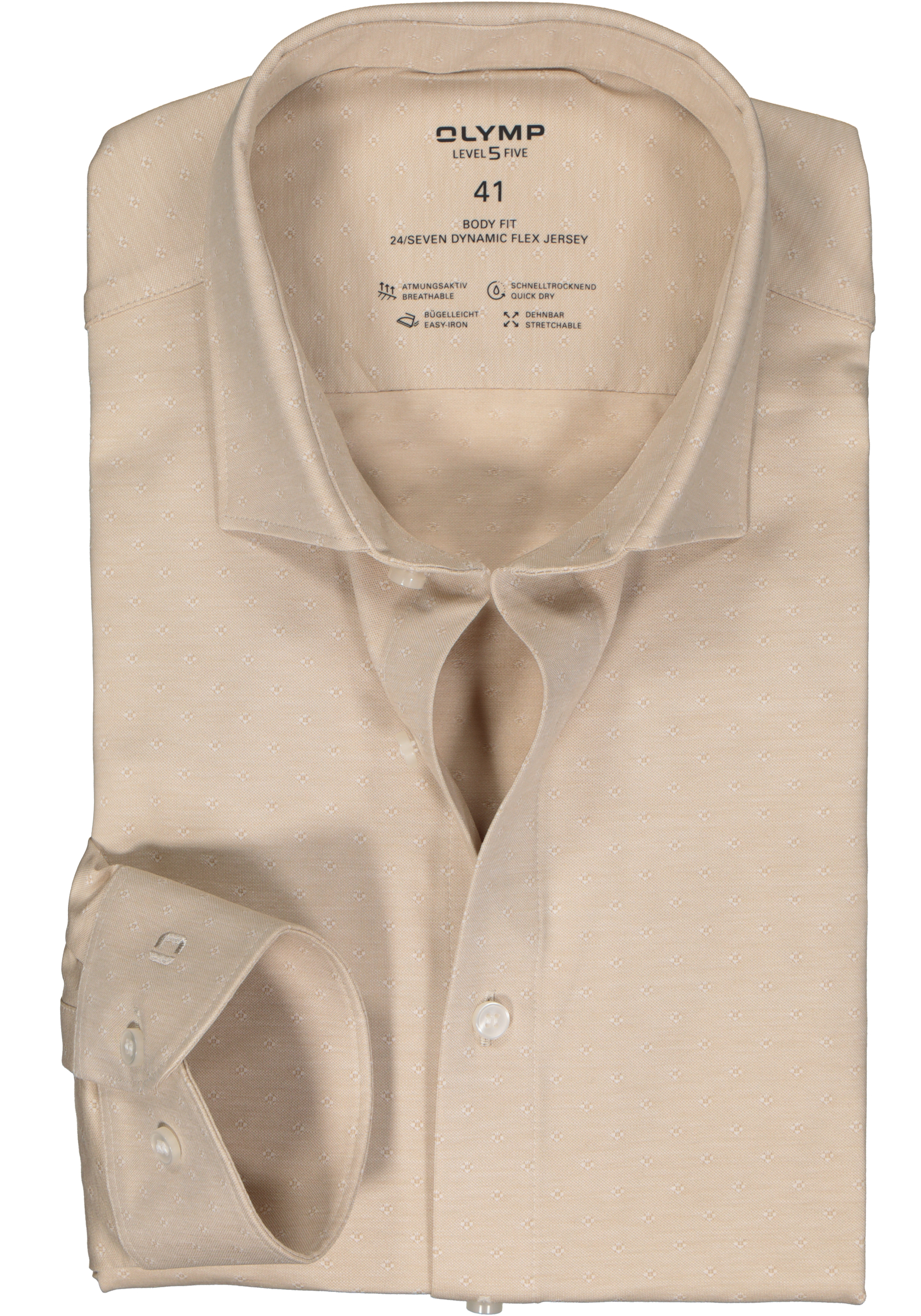 OLYMP 24/7 Level 5 body fit overhemd, tricot, beige