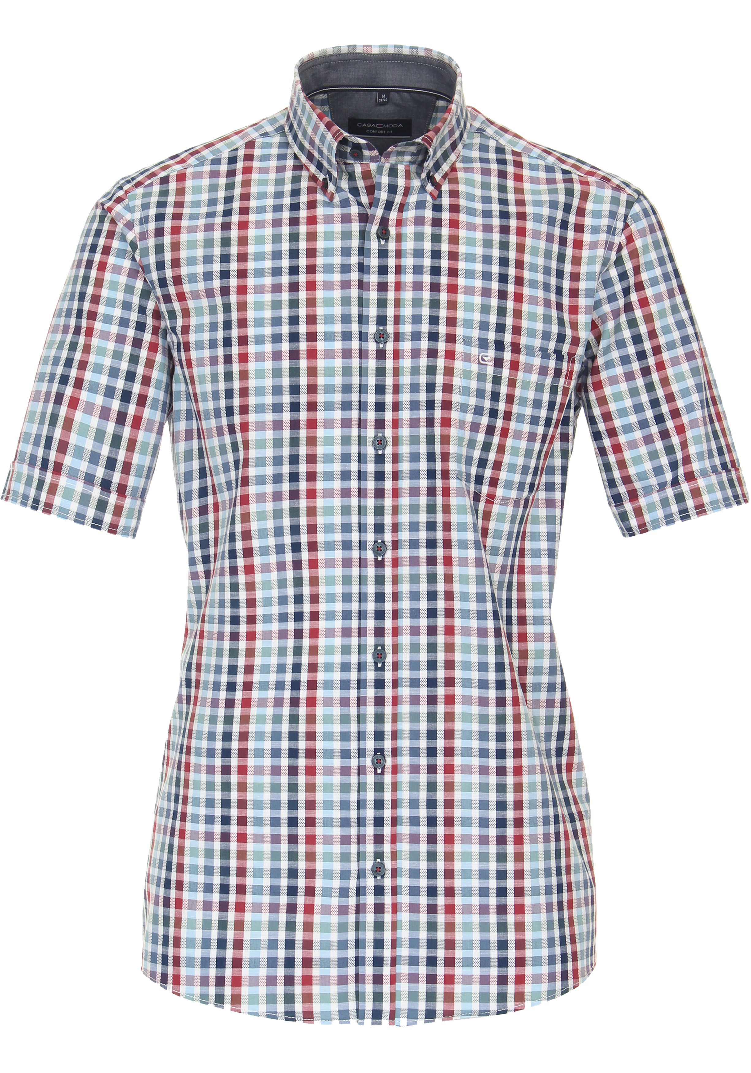 CASA MODA Sport comfort fit overhemd, korte mouw, dobby, blauw geruit