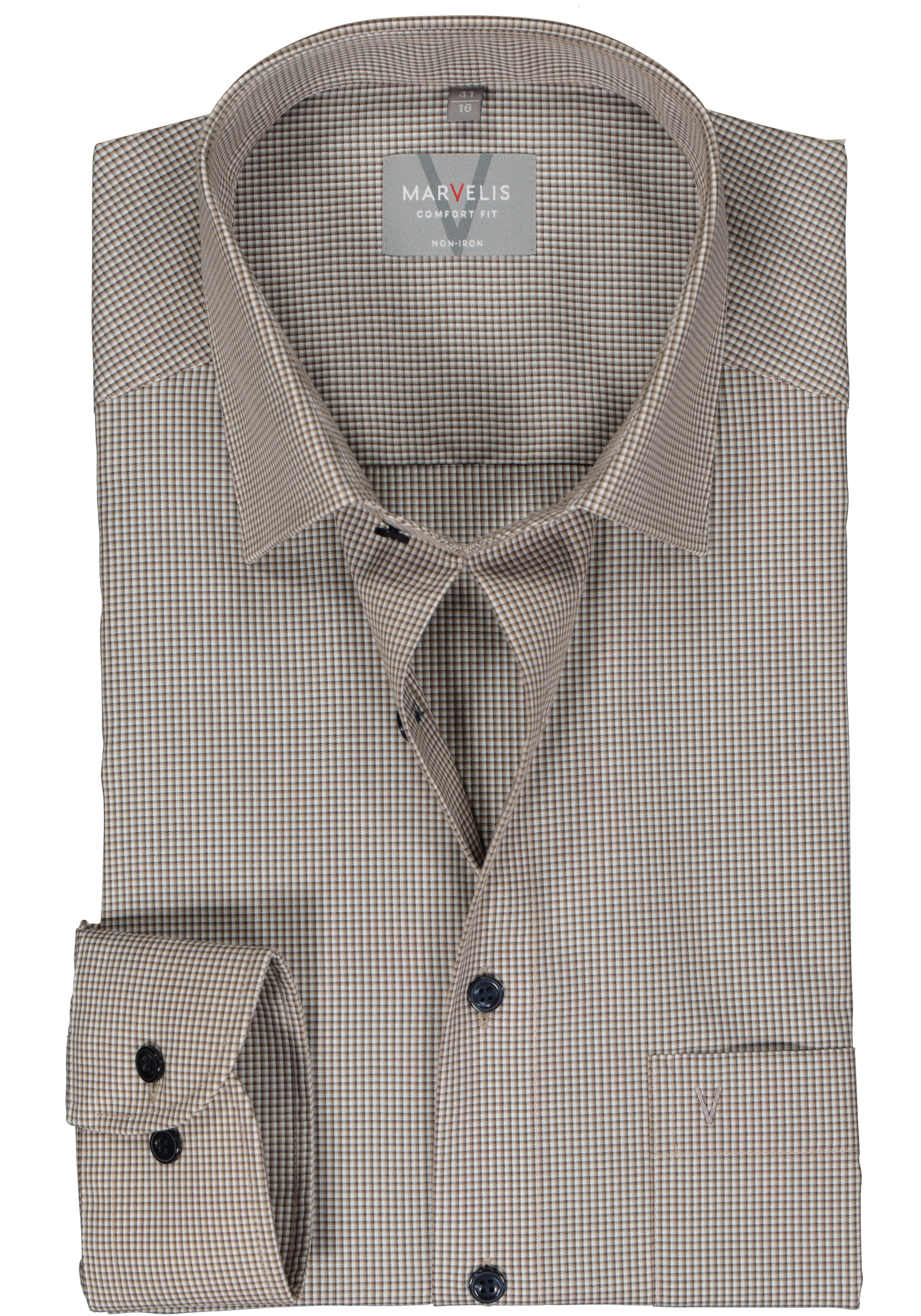 MARVELIS comfort fit overhemd, popeline, beige heel fijn geruit