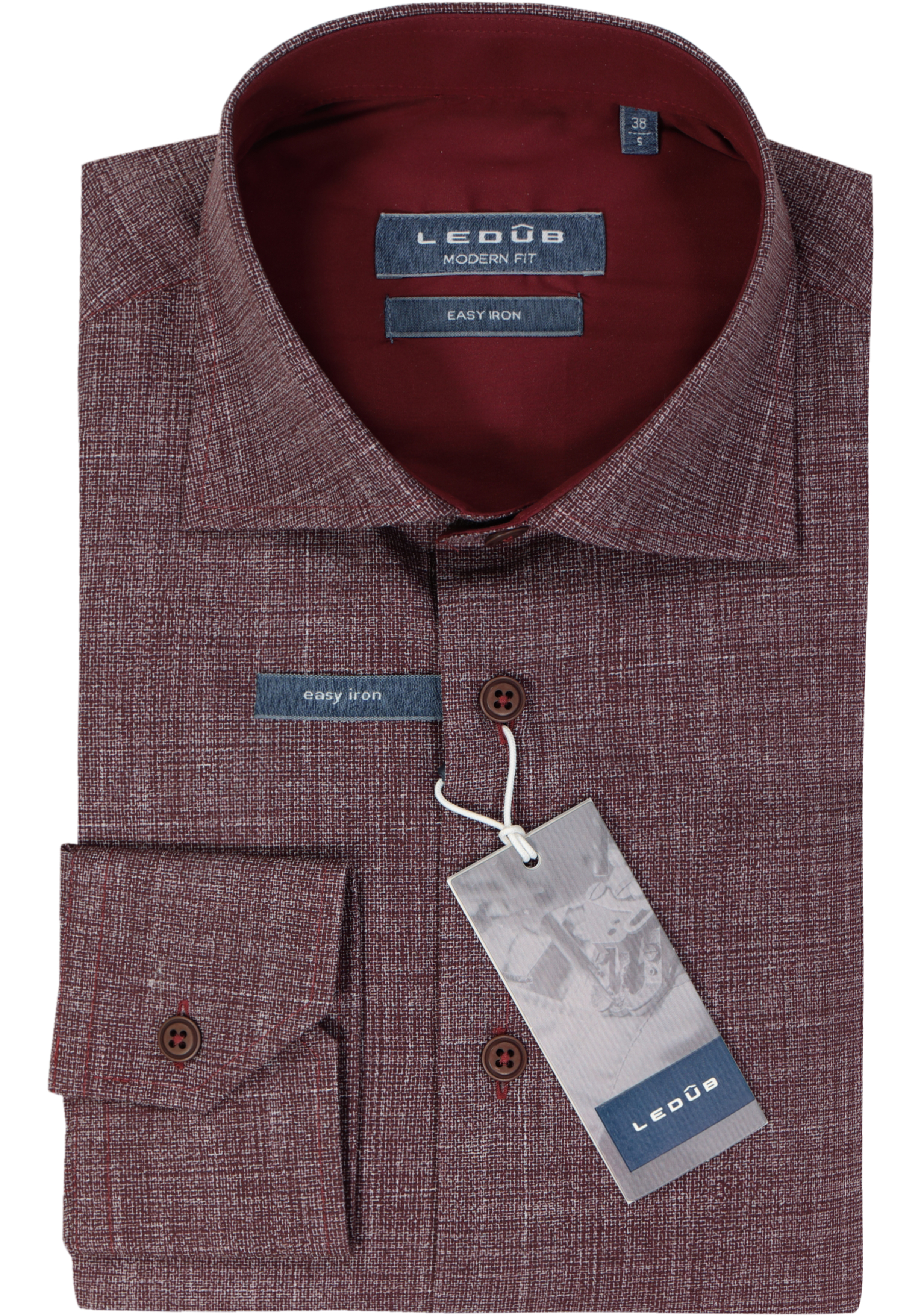 Ledub modern fit overhemd, donkerrood