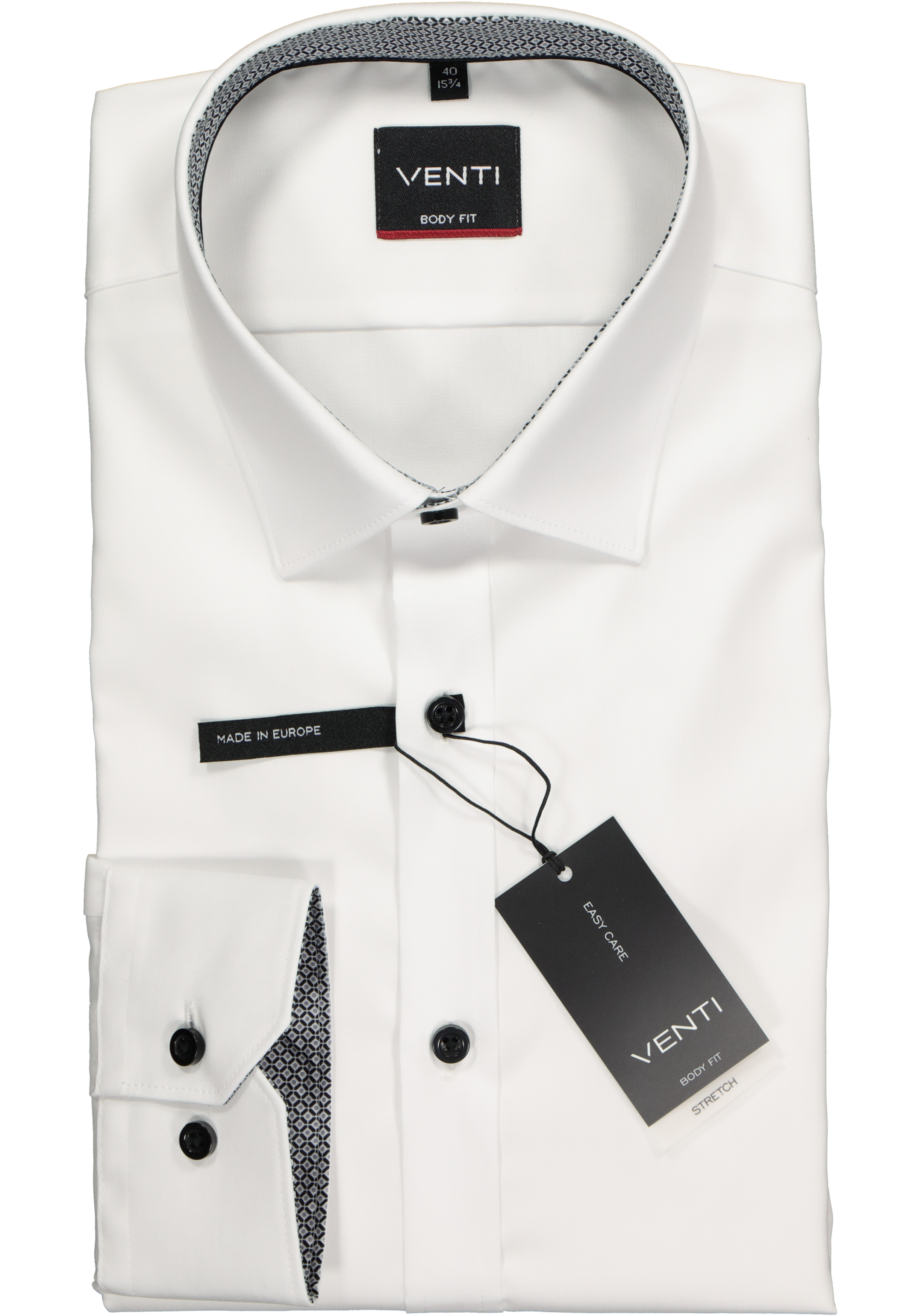 VENTI body fit overhemd, wit (zwart contrast) 