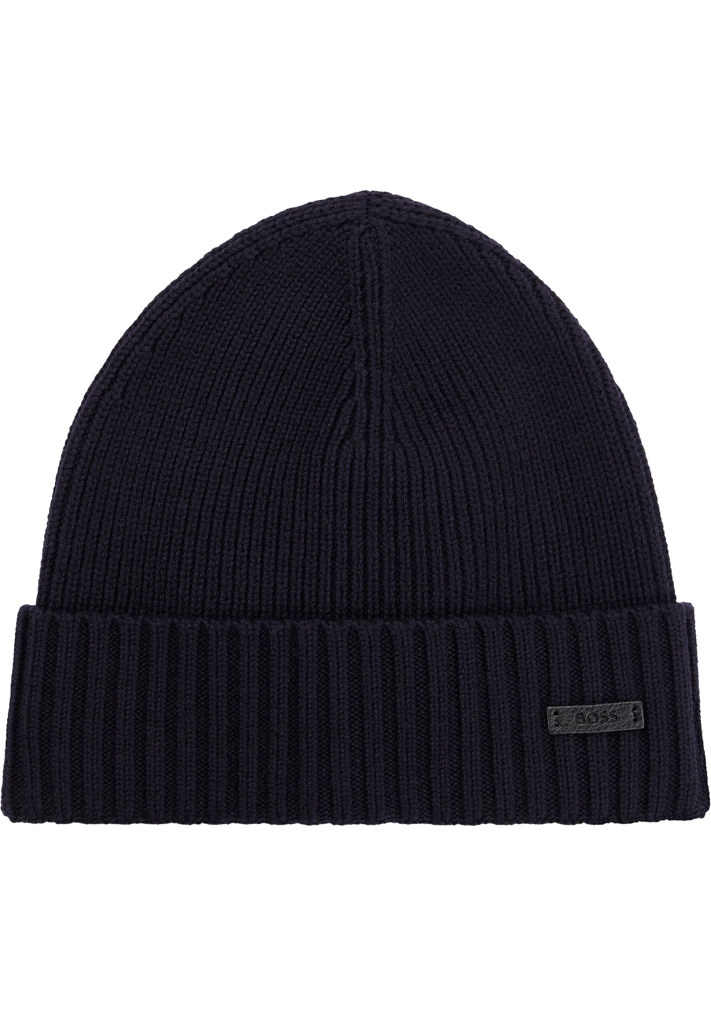 HUGO BOSS muts wol, heren muts met omslag, donkerblauw