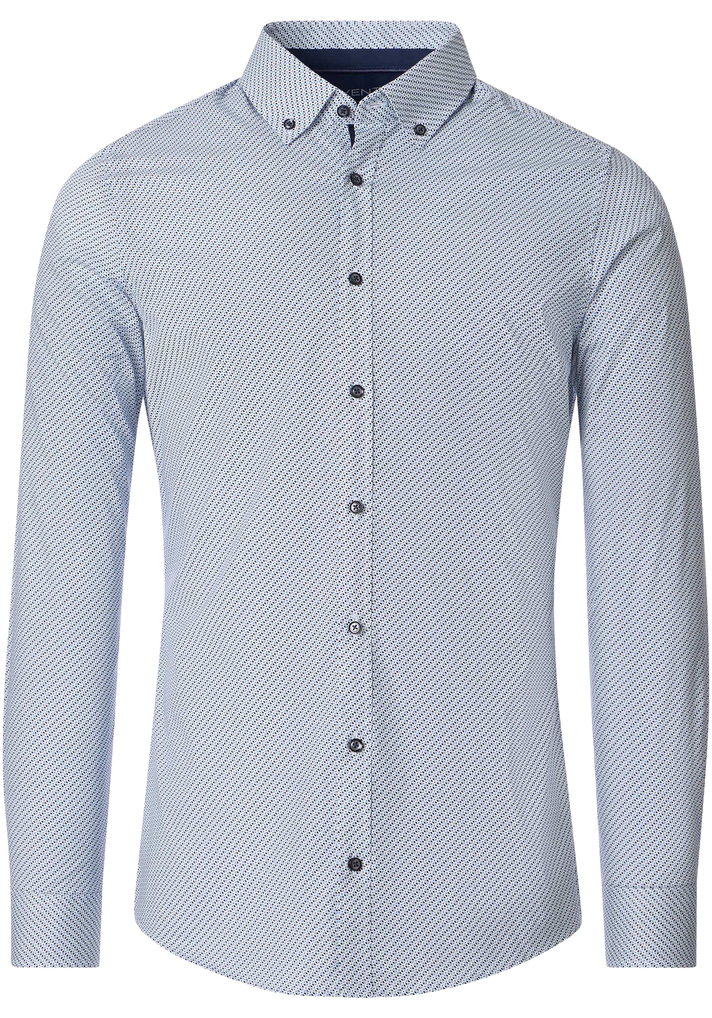 VENTI body fit overhemd, popeline, wit met blauw dessin