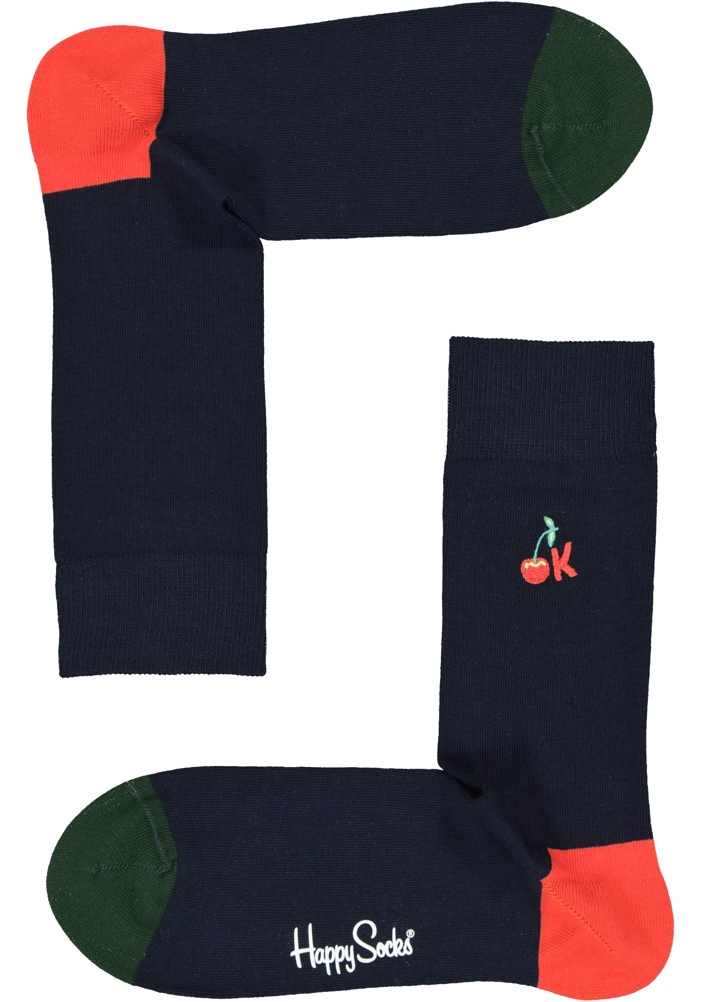 Happy Socks Embroidery Ok Sock, unisex sokken, blauw met rood is Ok