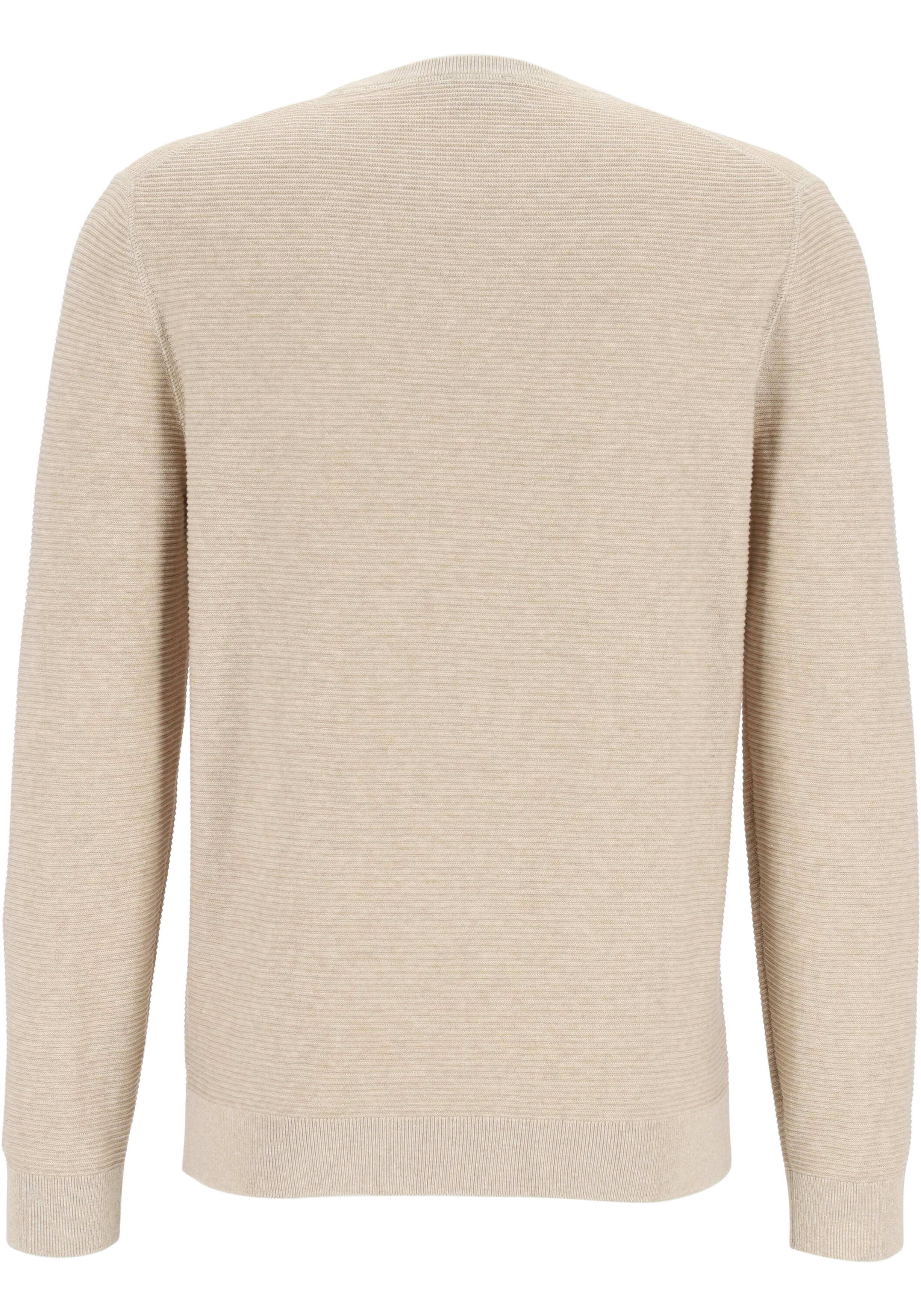 OLYMP modern fit trui katoen, structuur, O-hals, beige