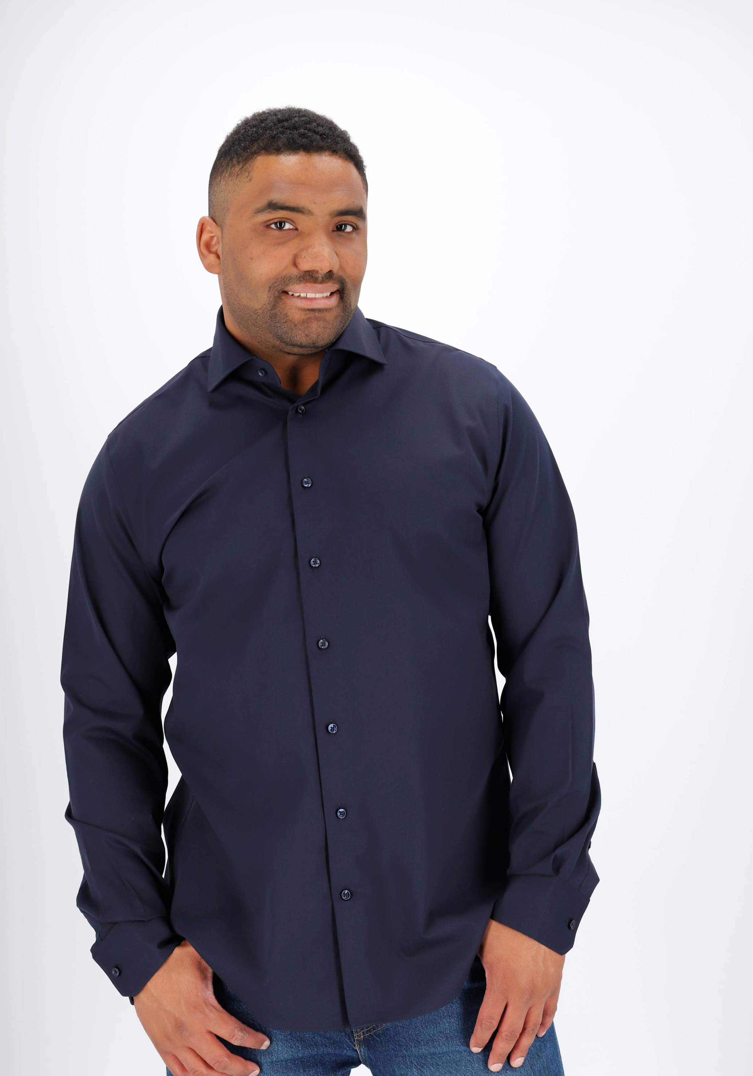 Michaelis slim fit overhemd, Oxford, navy blauw