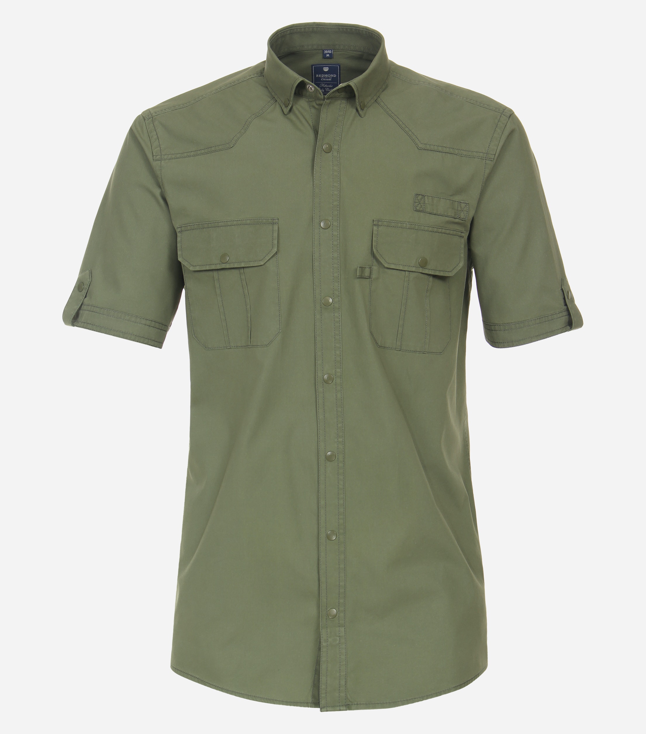 Redmond comfort fit overhemd, korte mouw, popeline, groen