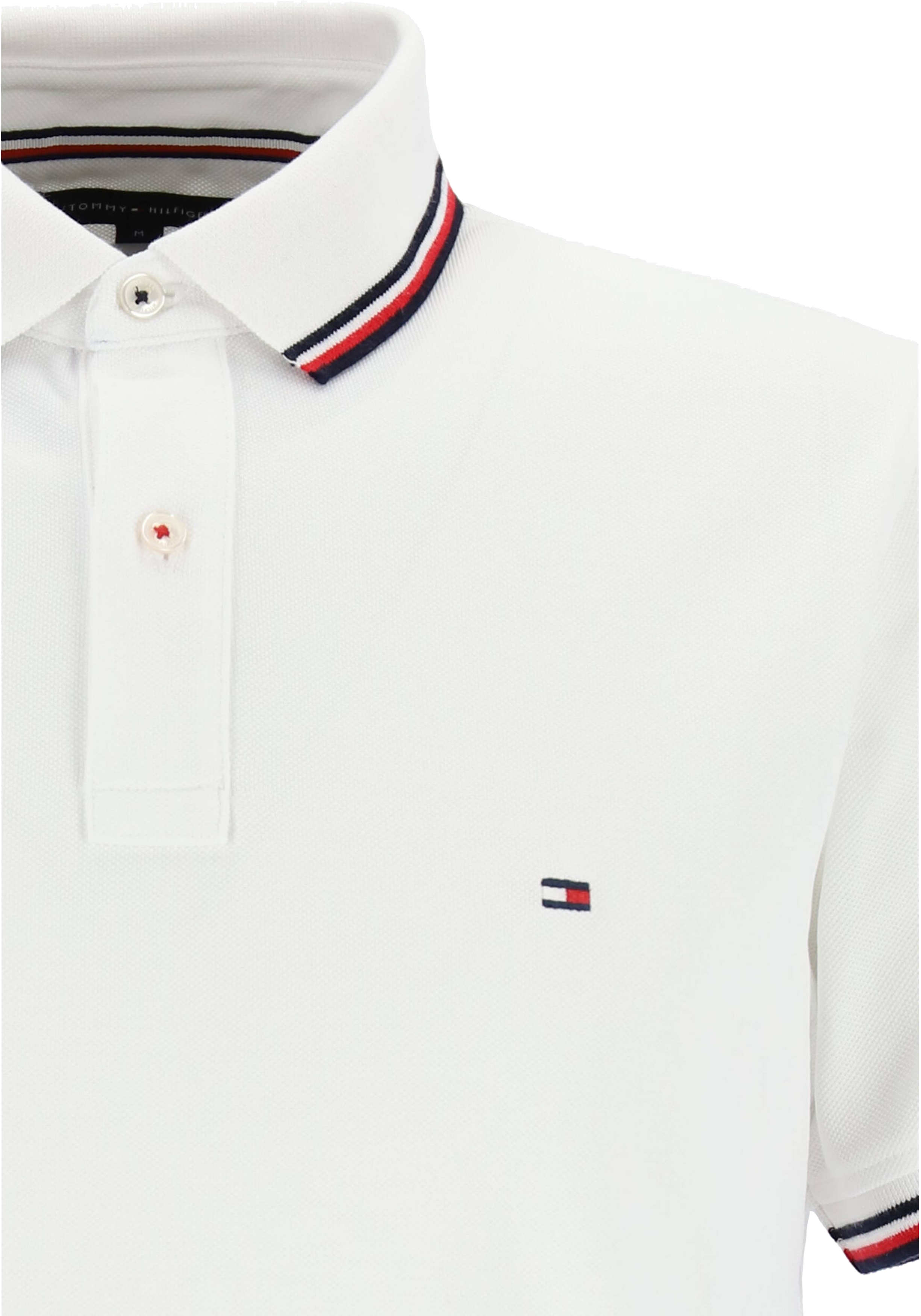 Tommy Hilfiger Core slim fit polo, heren polo met contrastbiezen, wit