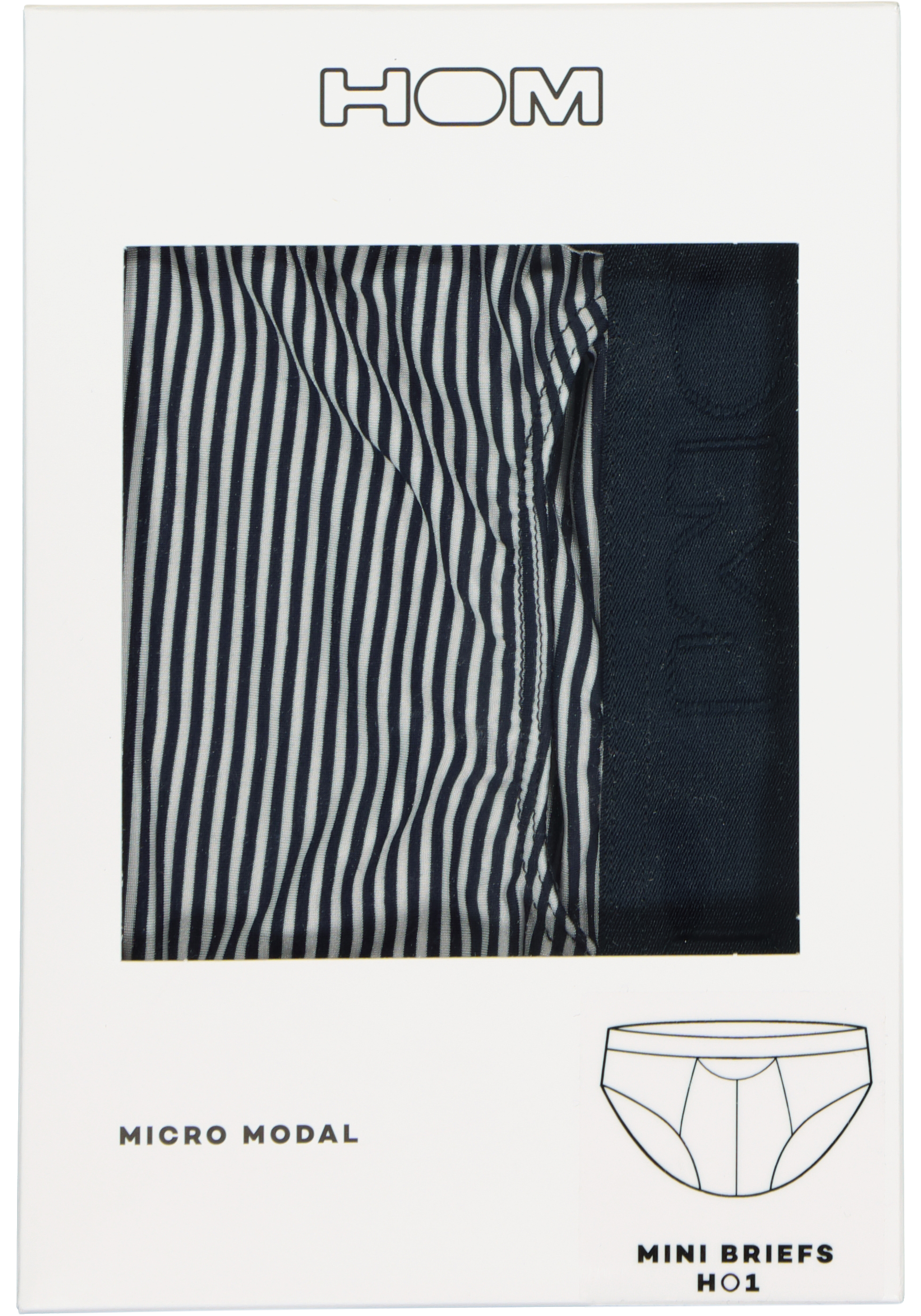 HOM Simon mini briefs HO1 (1-pack), herenslip met horizontale gulp, donkerblauw gestreept