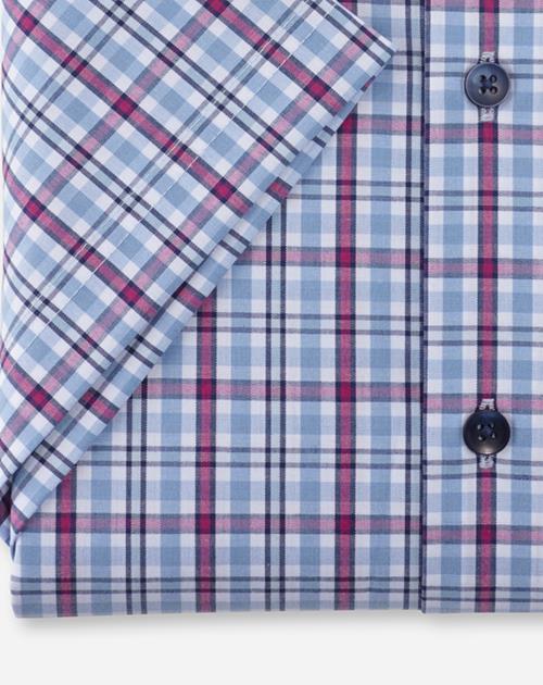 OLYMP Luxor 24/7 modern fit overhemd, korte mouw, popeline, fuchsia geruit