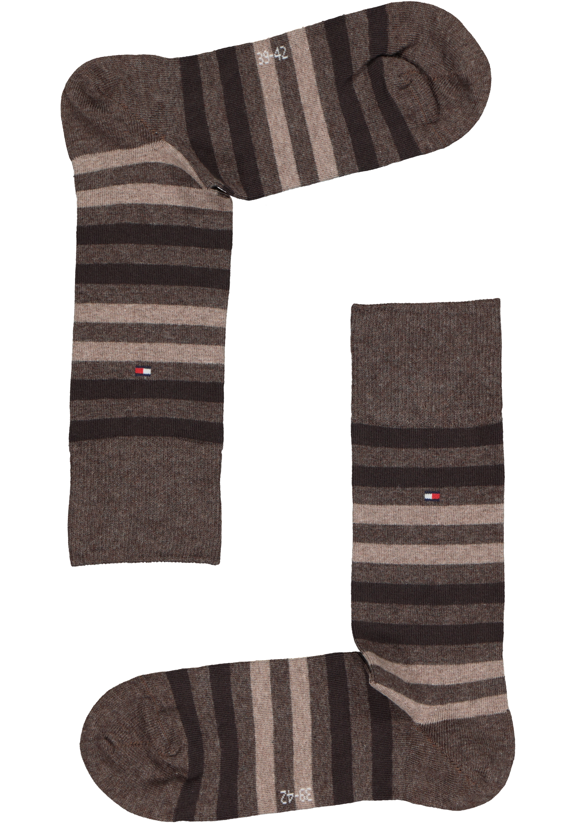 Tommy Hilfiger Duo Stripe Socks (2-pack), herensokken katoen, gestreept en uni, bruin