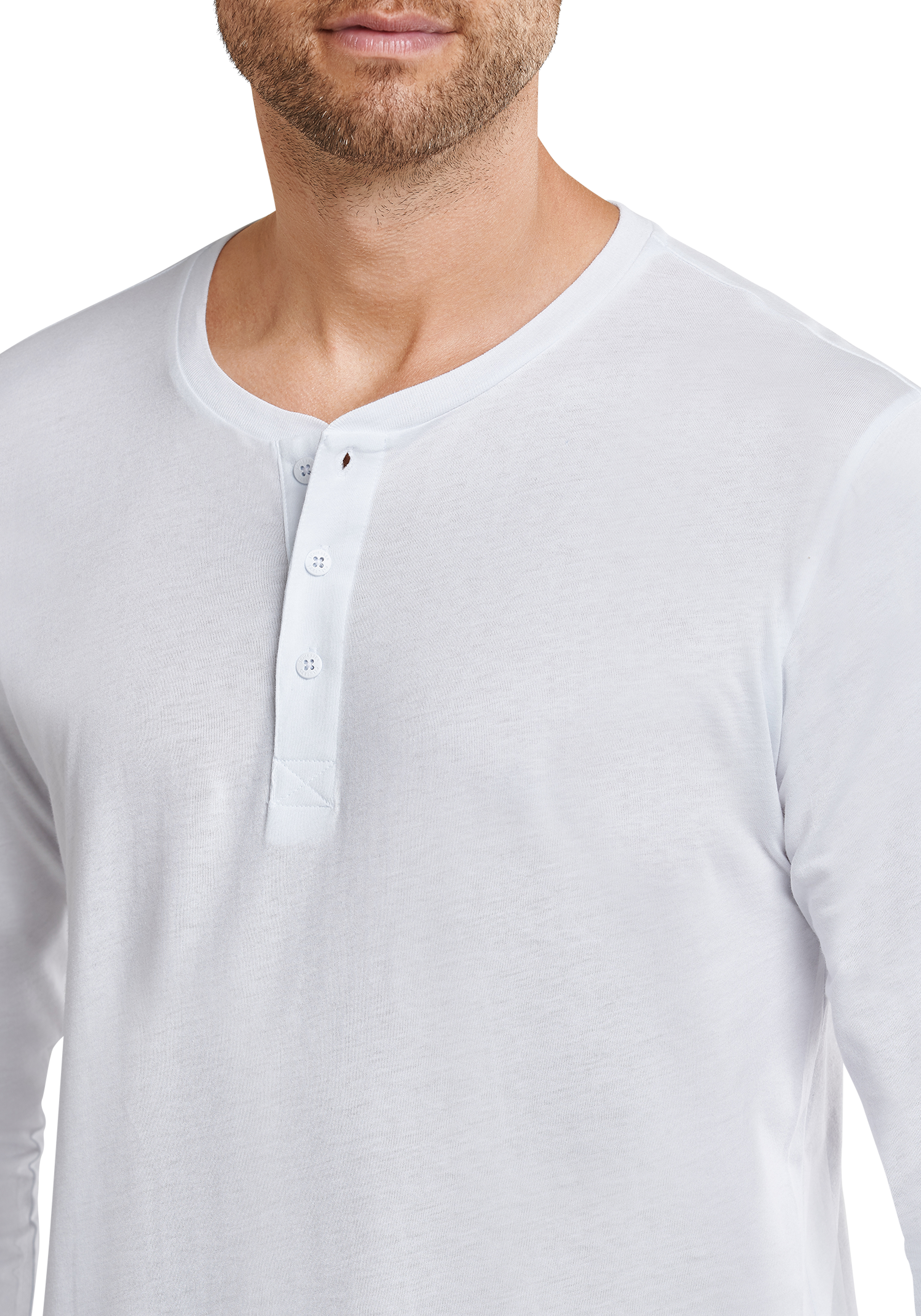 SCHIESSER Mix+Relax T-shirt, lange mouw O-hals met knoopjes, wit