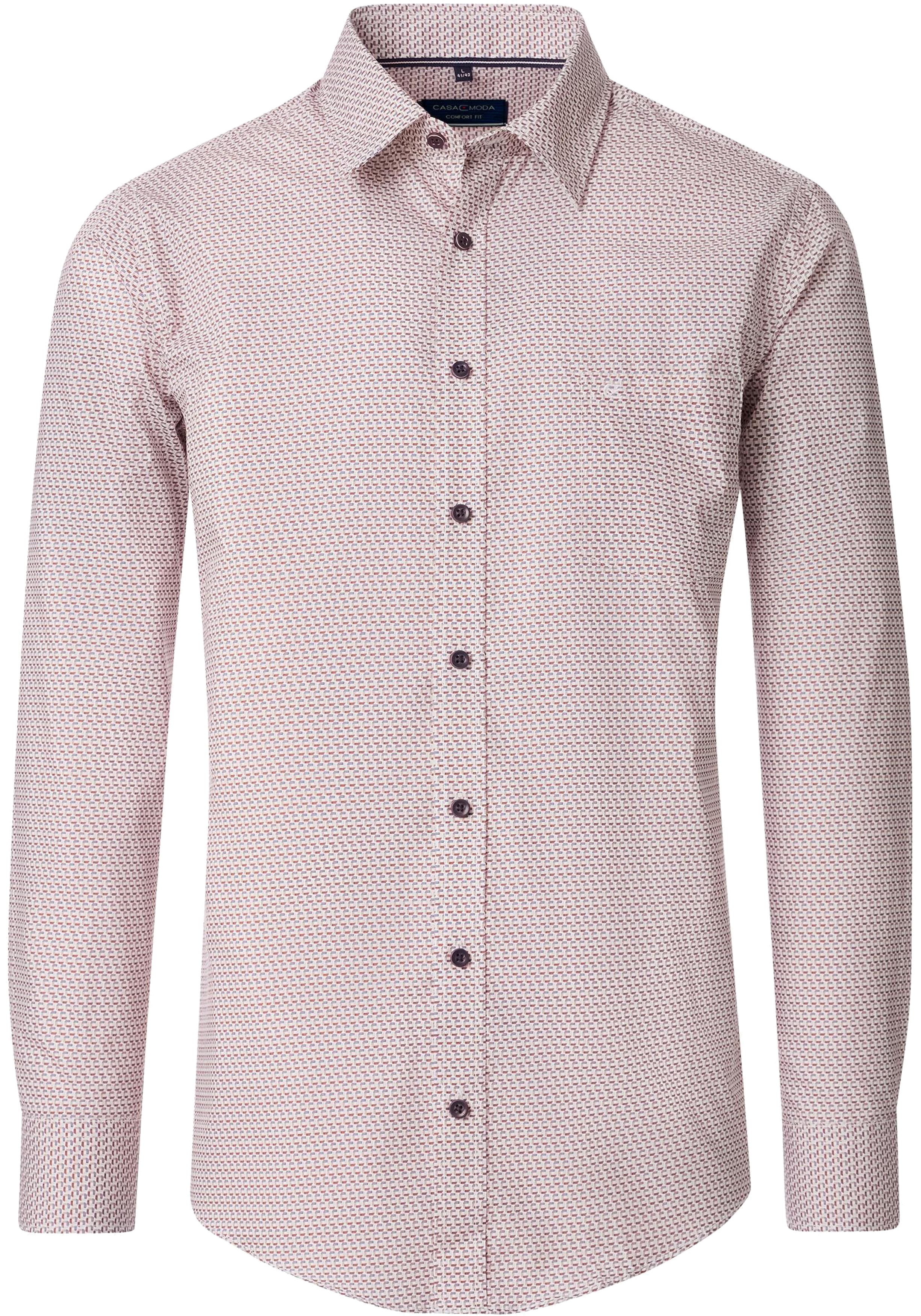 CASA MODA Sport comfort fit overhemd, popeline, wit met beige en rood dessin