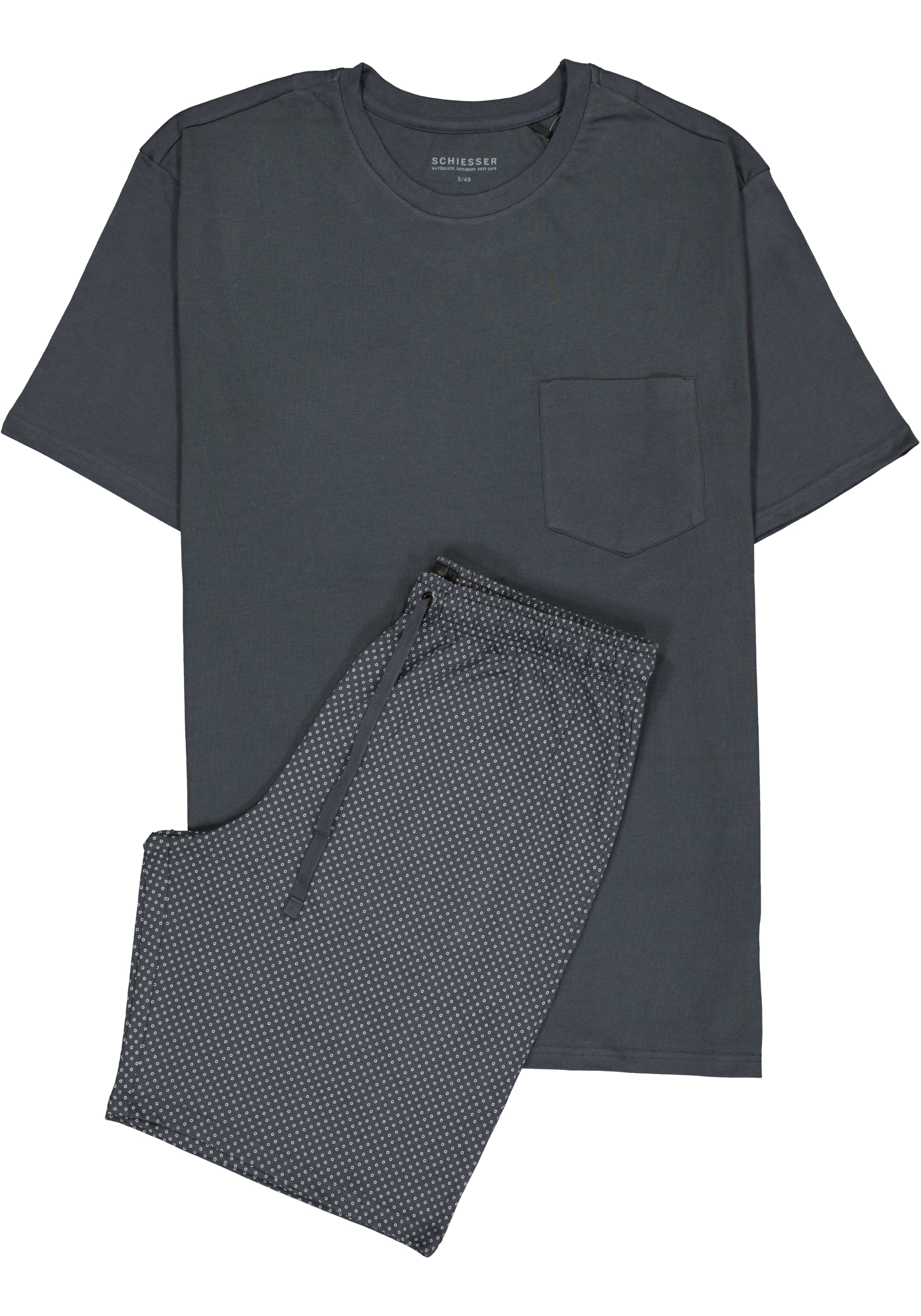 SCHIESSER heren shortama, O-hals, antraciet gestipt