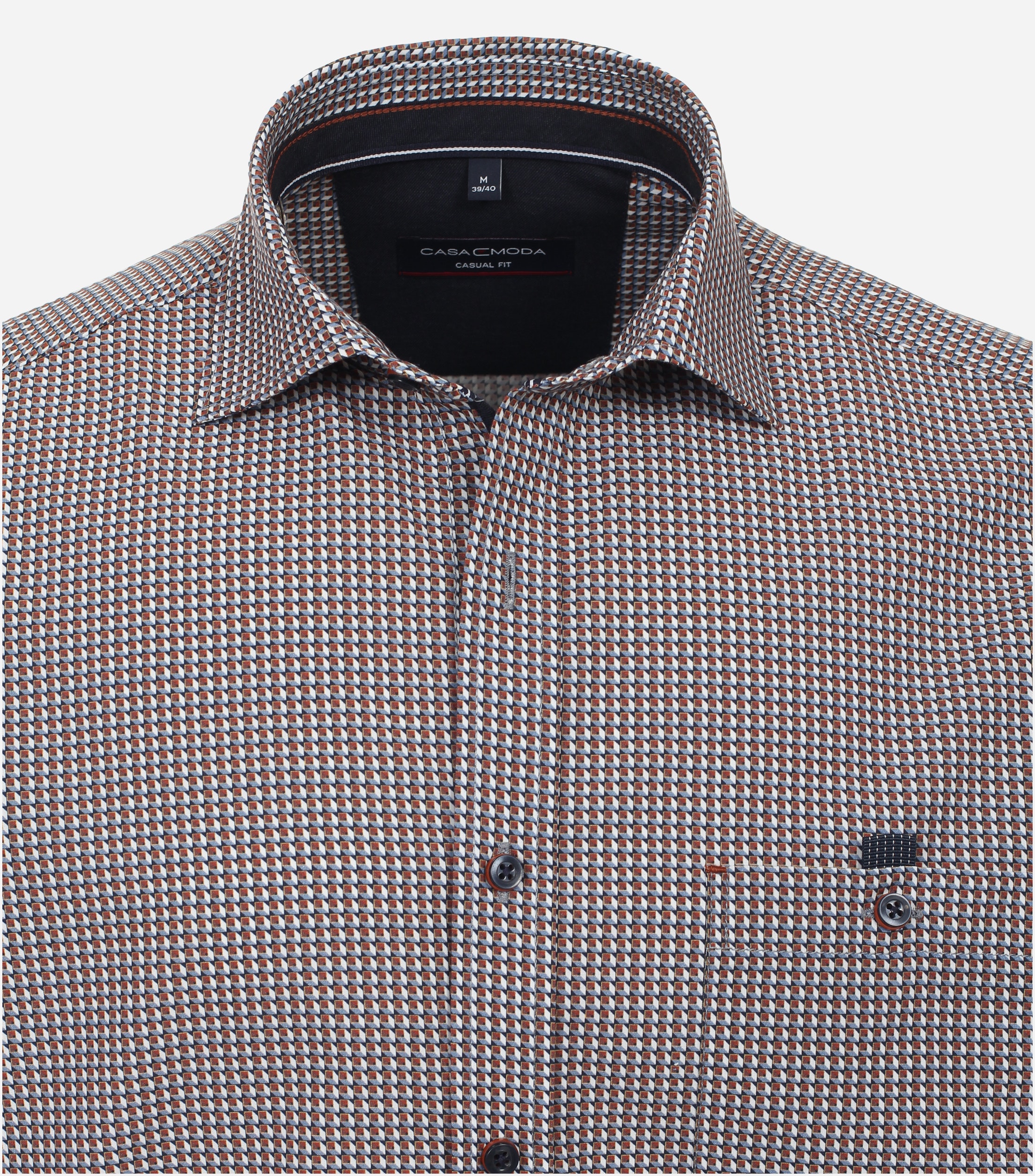 CASA MODA Sport casual fit overhemd, popeline, oranje dessin