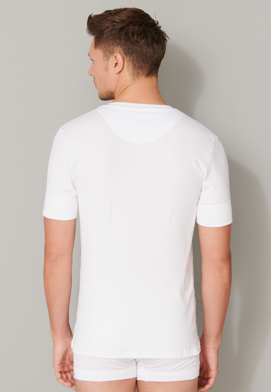 SCHIESSER Retro Rib T-shirt (1-pack), heren shirt korte mouwen dubbelrib biologisch katoen knoopsluiting wit