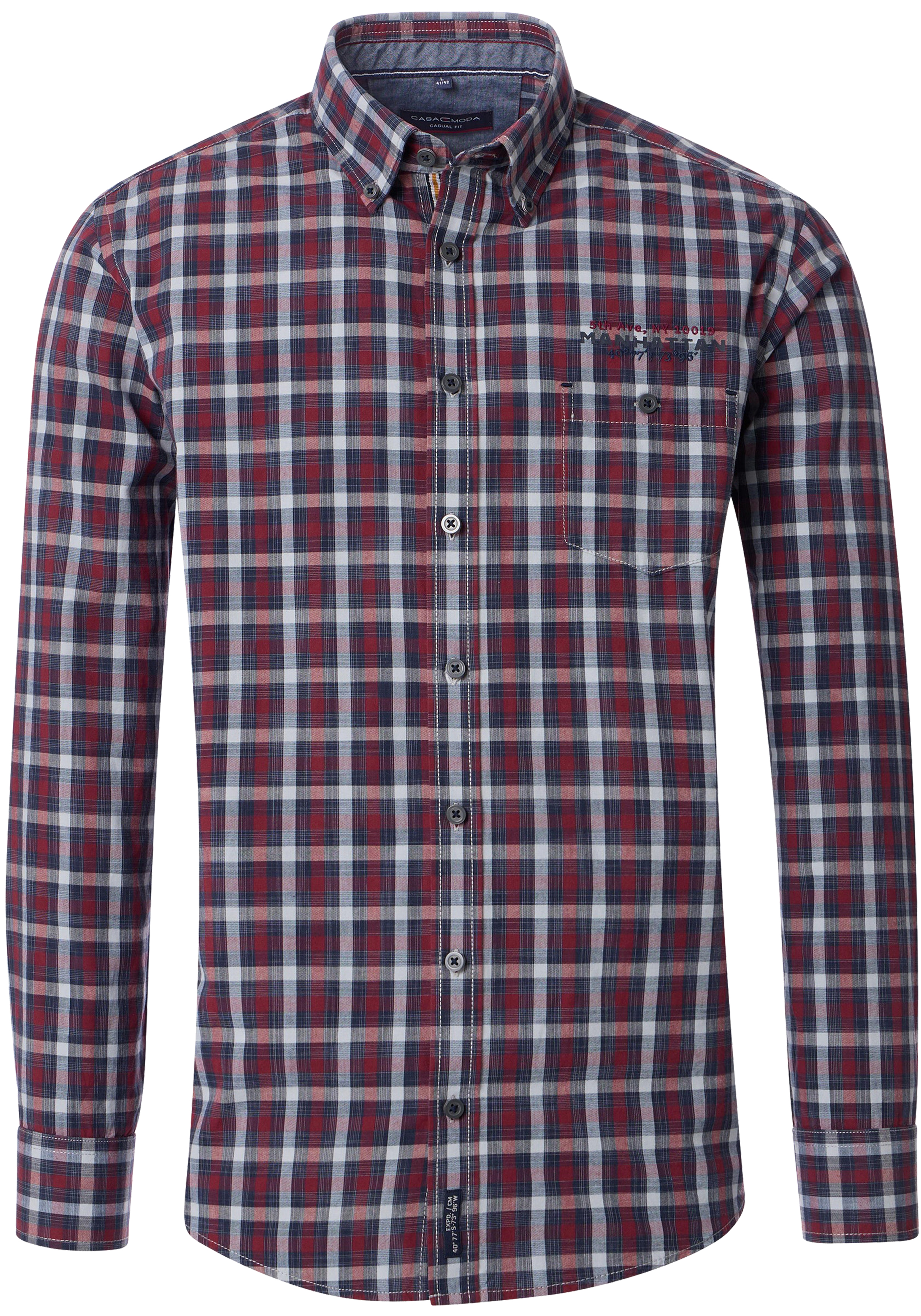 CASA MODA Sport casual fit overhemd, popeline, blauw met donkerrood geruit