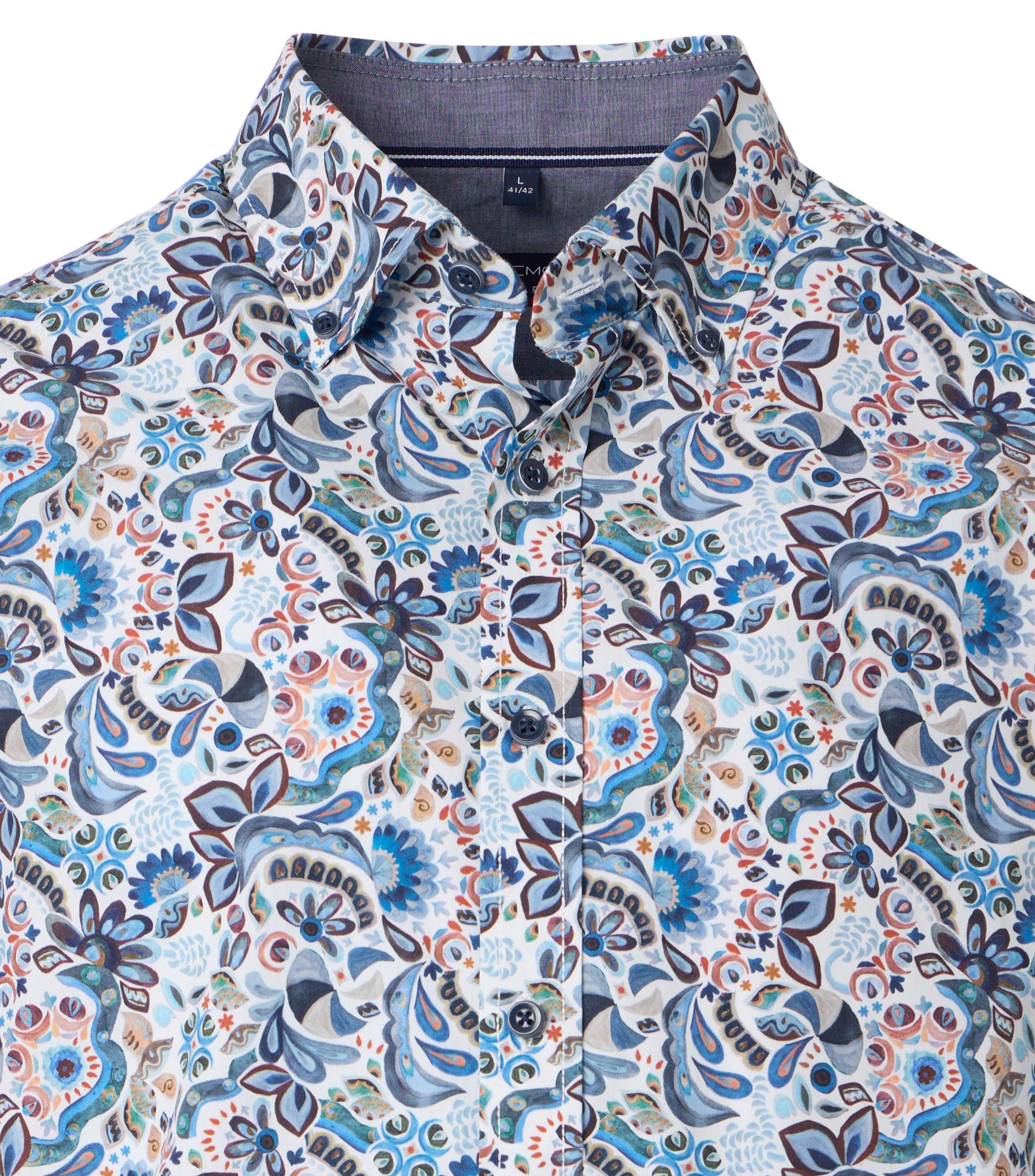 CASA MODA Sport comfort fit overhemd, popeline, wit met blauw, beige en groen dessin
