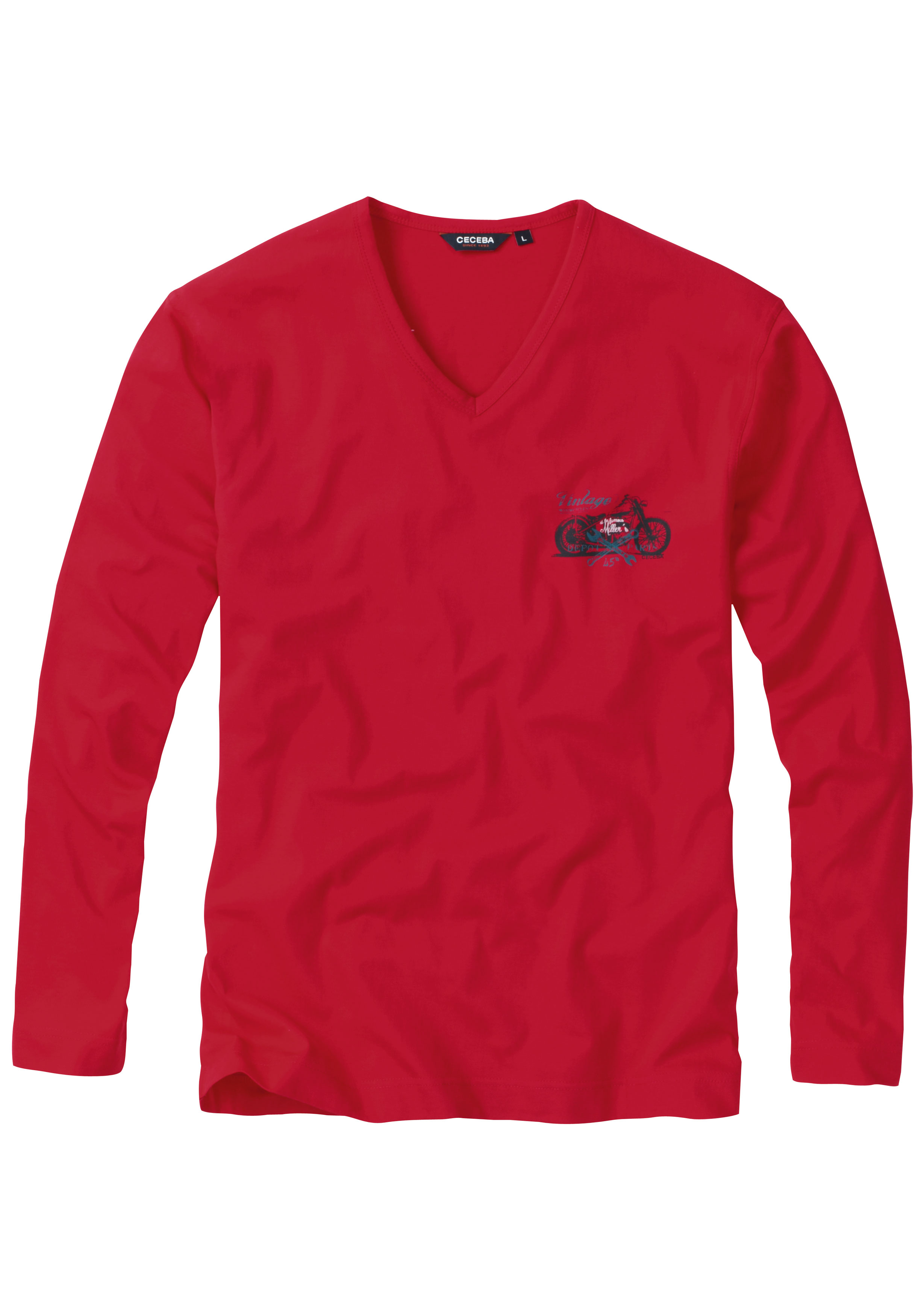 Ceceba heren T-shirt lange mouw met V-hals (1-pack),