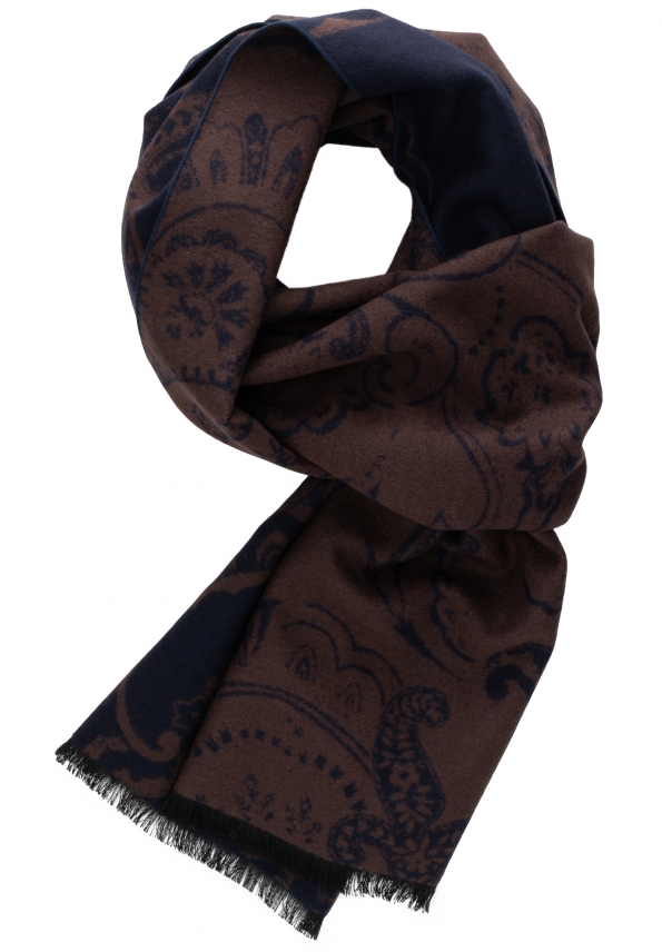 ETERNA herensjaal zijde, blauw - bruin dessin