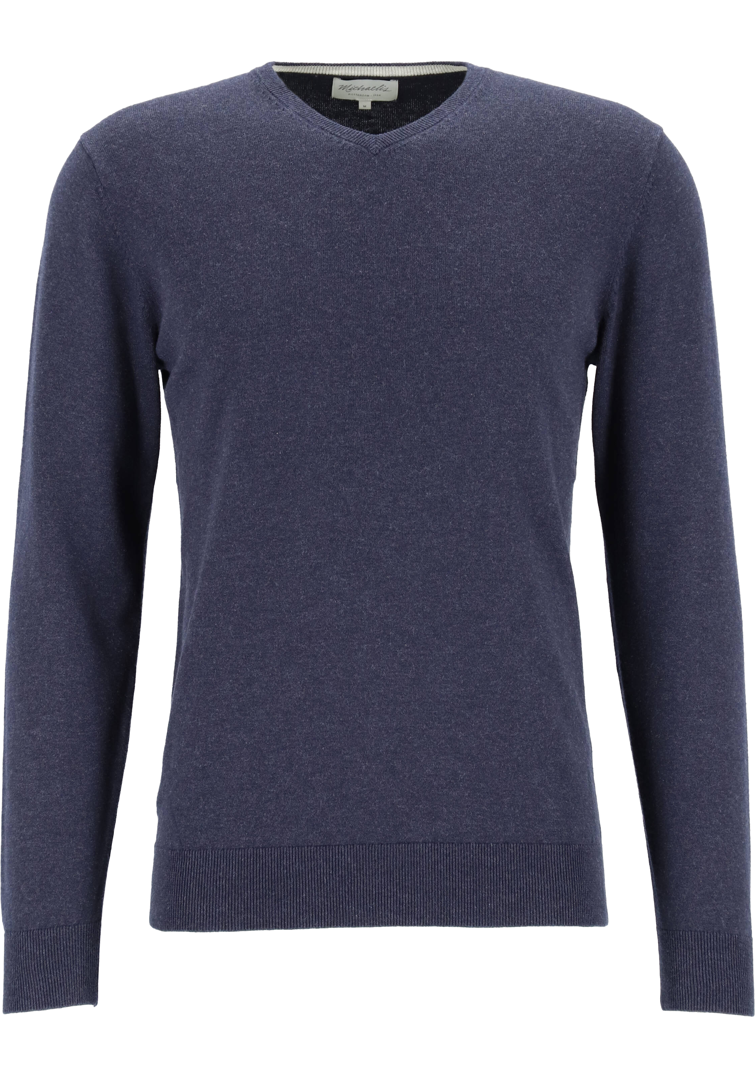 Michaelis heren trui katoen, slim fit met V-hals, marine blauw