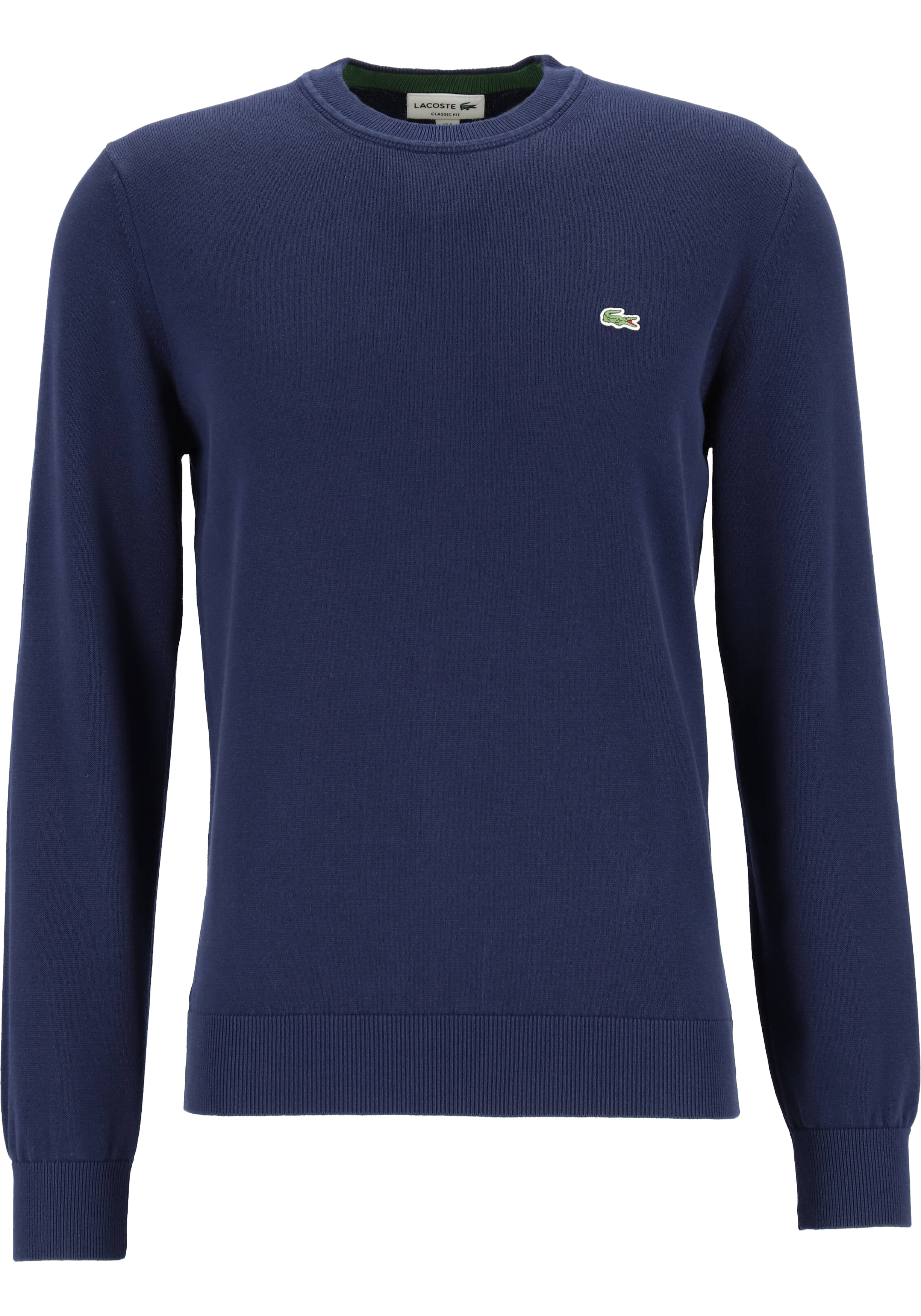 Lacoste trui katoen O-hals, gebreide heren trui, donkerblauw