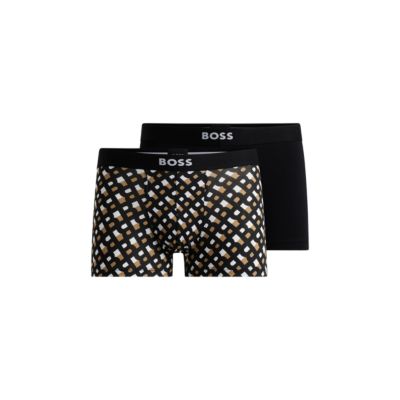 HUGO BOSS trunks (2-pack), heren boxers kort, zwart en zwart, wit beige logo print - 50517861-960