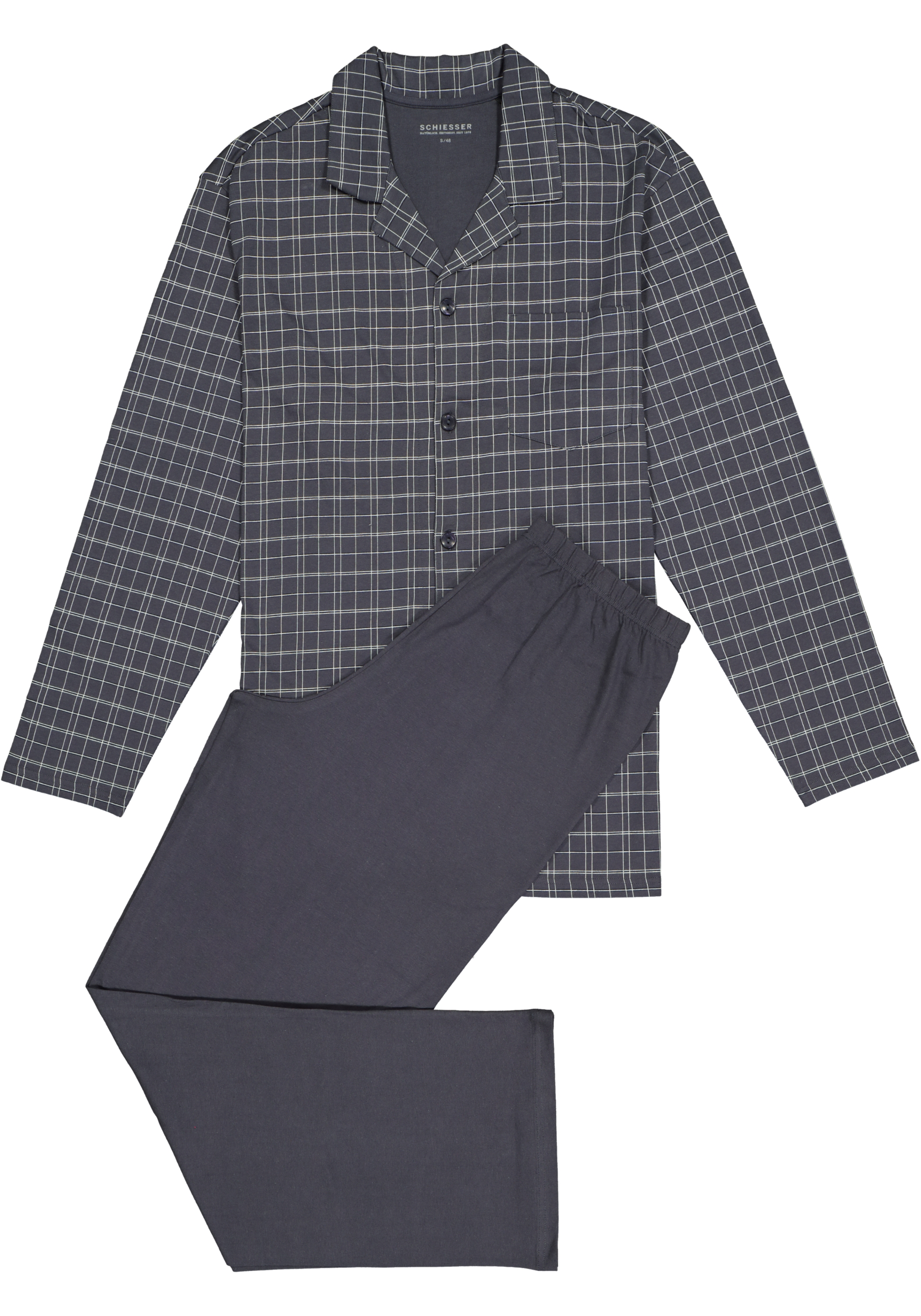 SCHIESSER heren pyjama, met knoopjes, grijs geruit