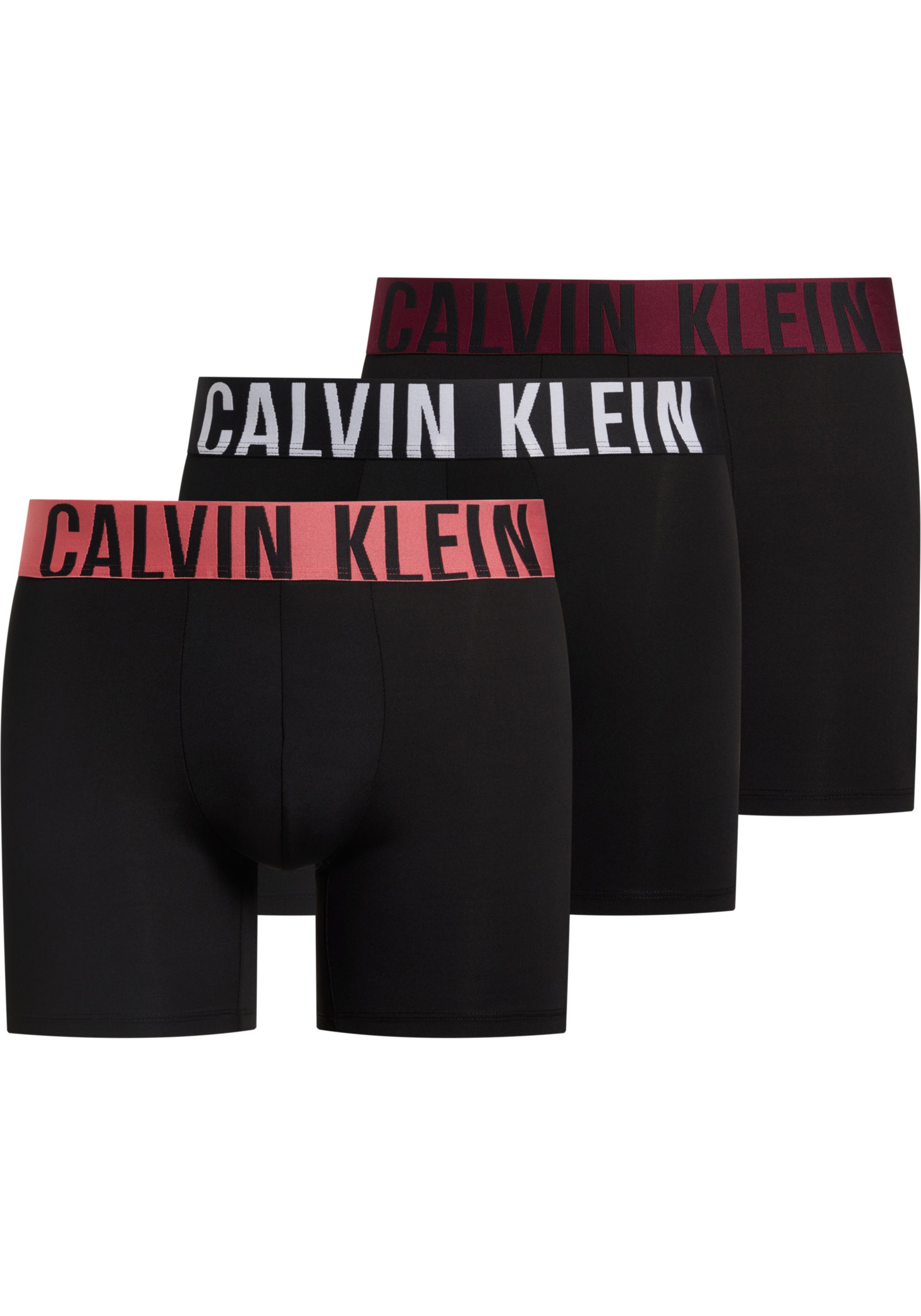 Calvin Klein Boxer Briefs (3-pack), heren boxers extra lang, zwart met gekleurde tailleband