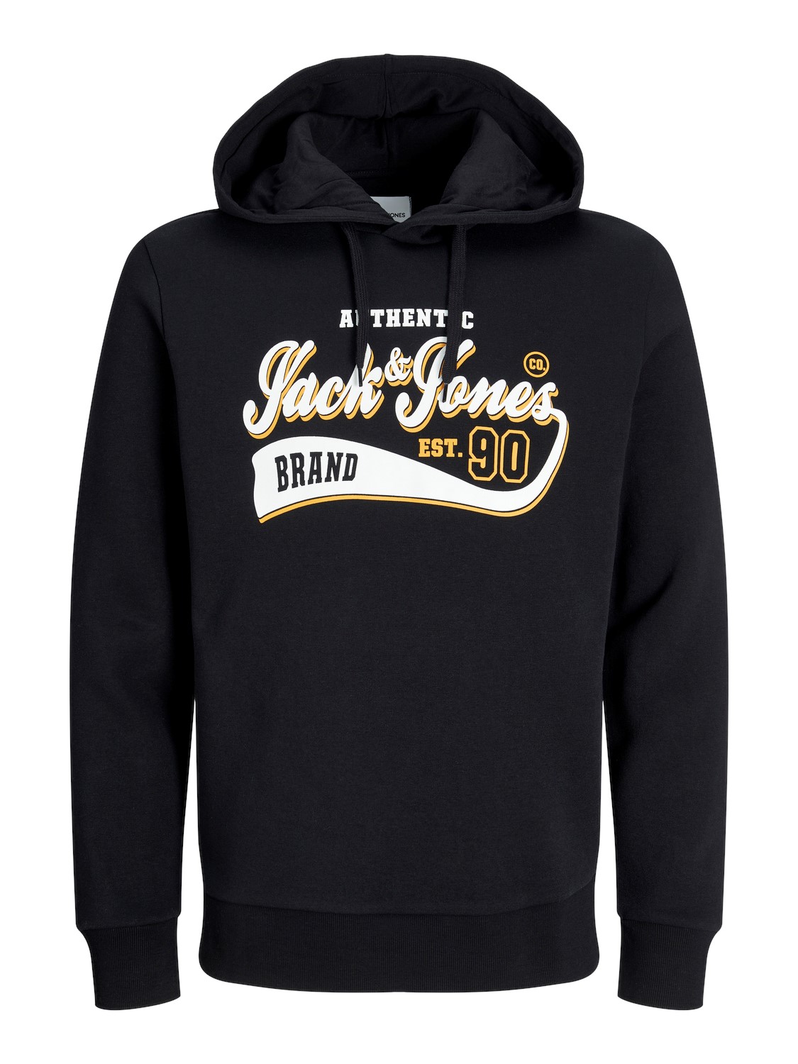 JACK & JONES Logo sweat hood regular fit, heren hoodie katoenmengsel met capuchon, zwart