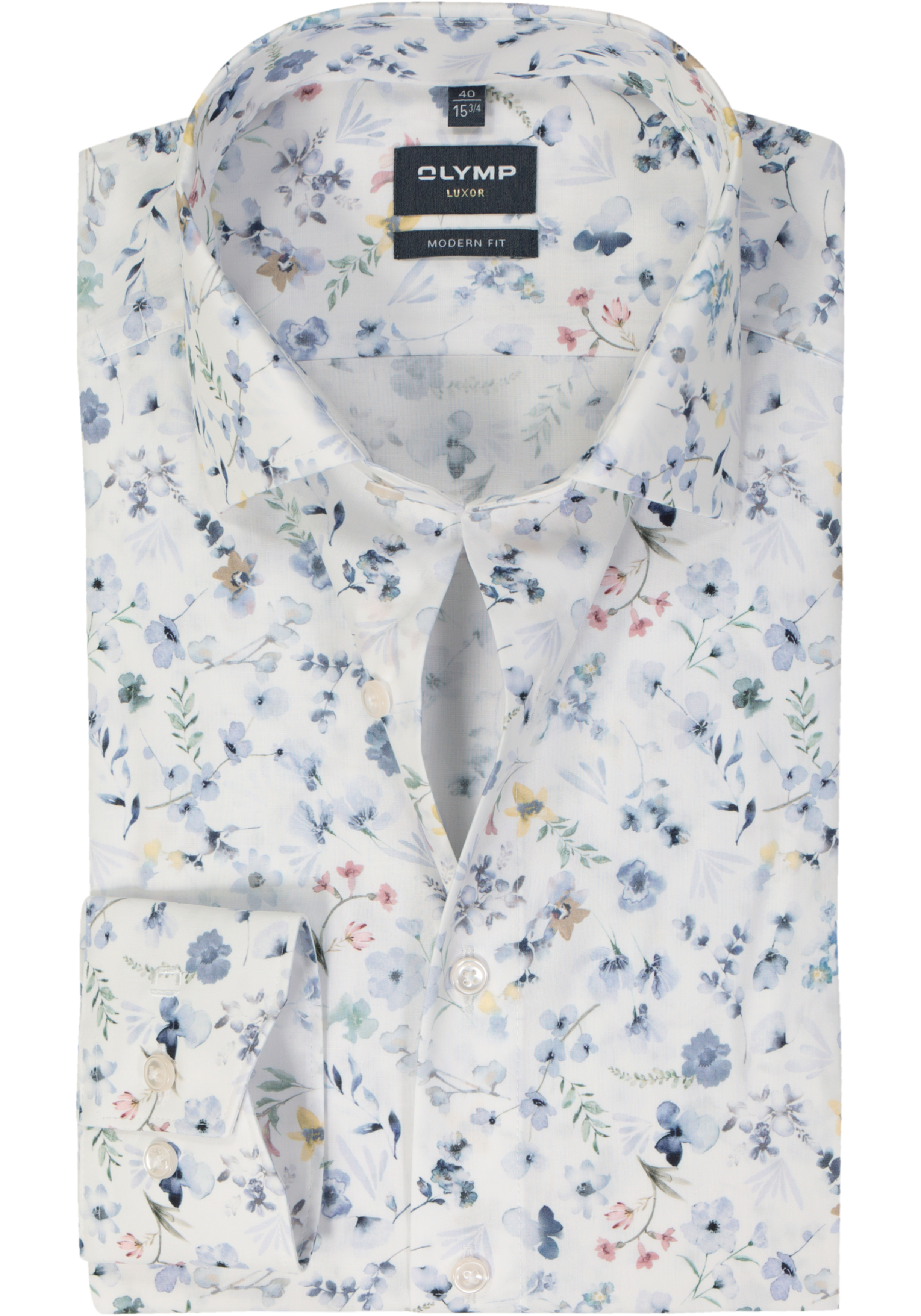 OLYMP modern fit overhemd, mouwlengte 7, popeline, wit dessin