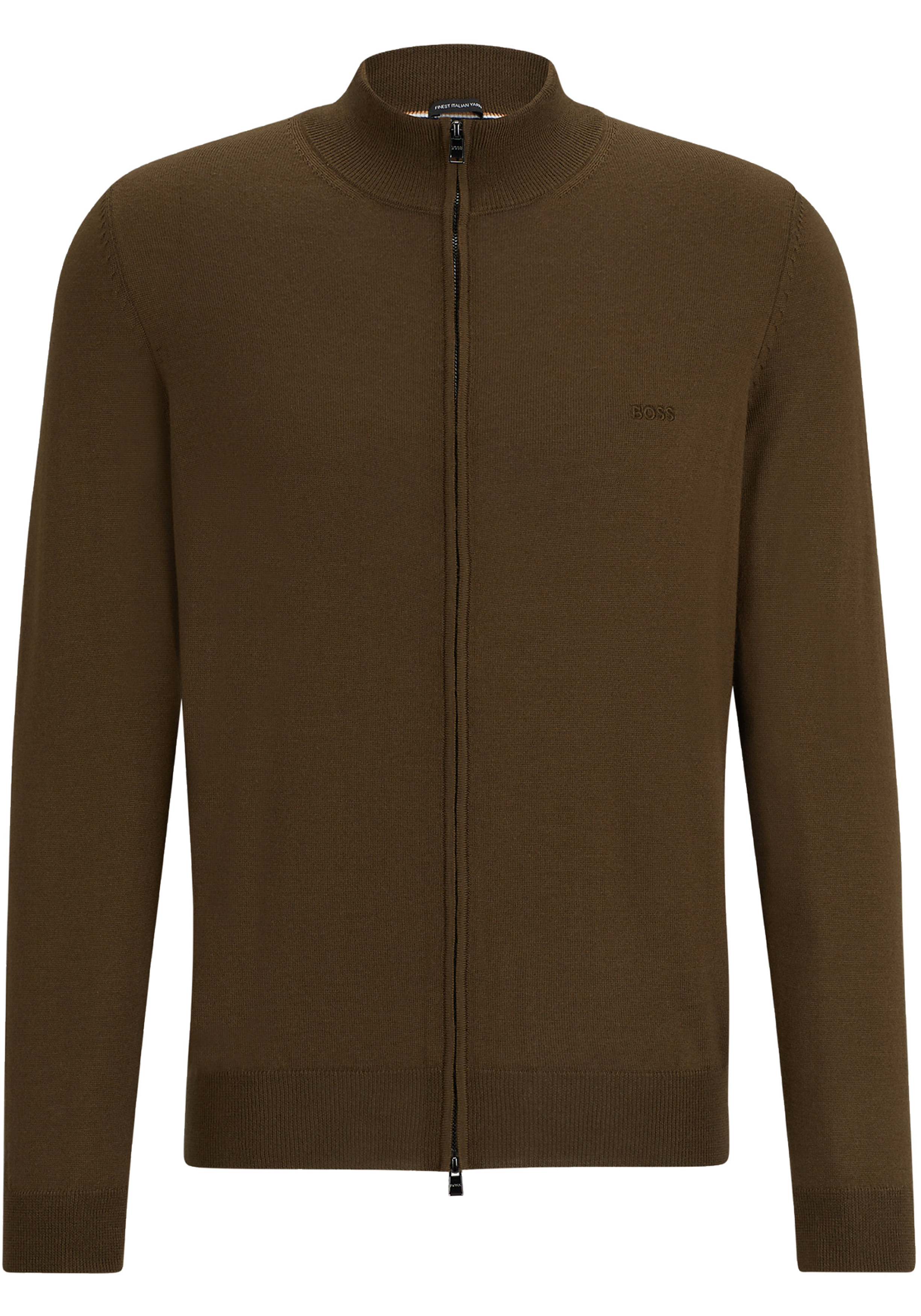 BOSS Balonso regular fit vest wol, heren vest middeldik, bruin-groen