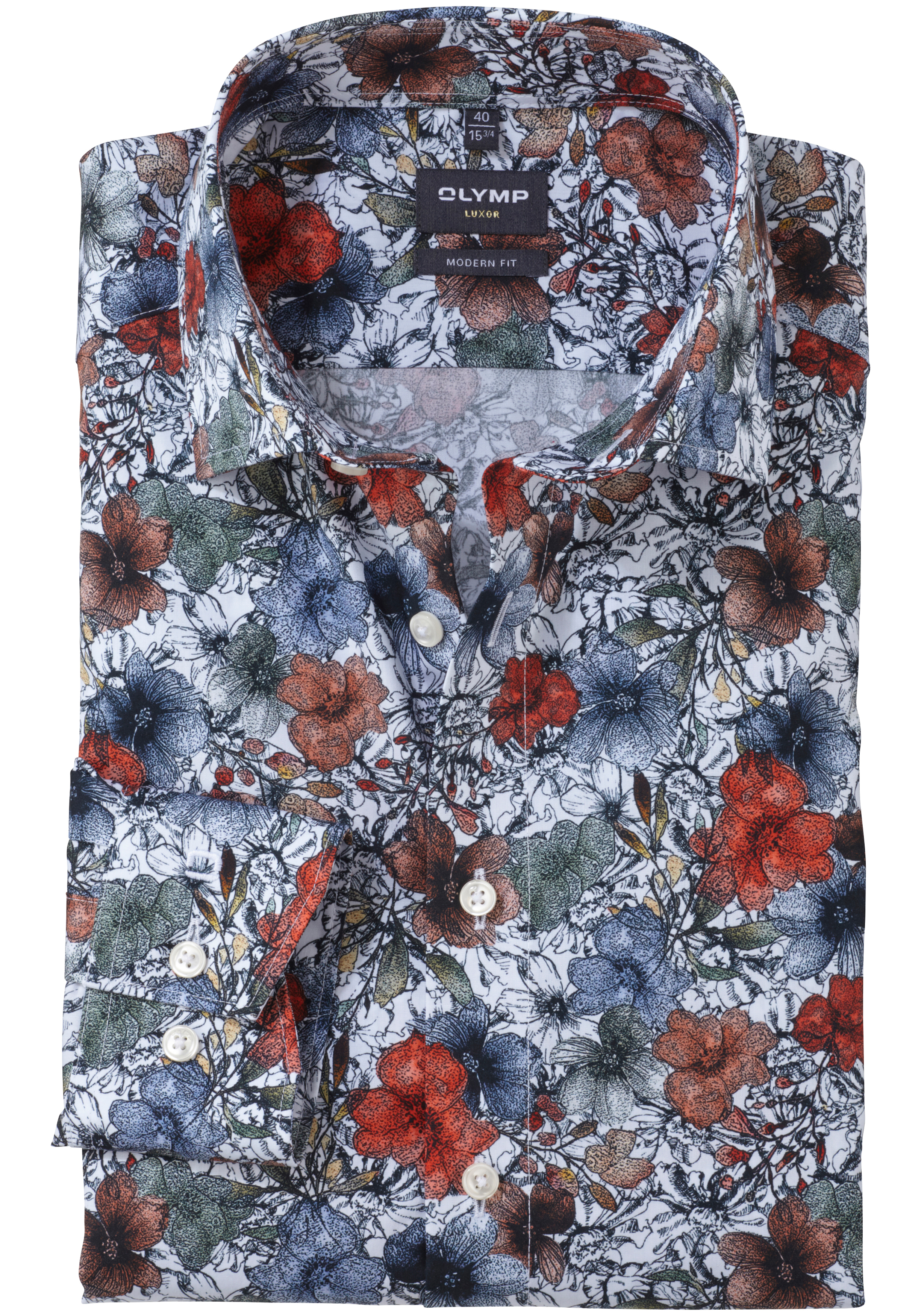 OLYMP modern fit overhemd, popeline, wit dessin