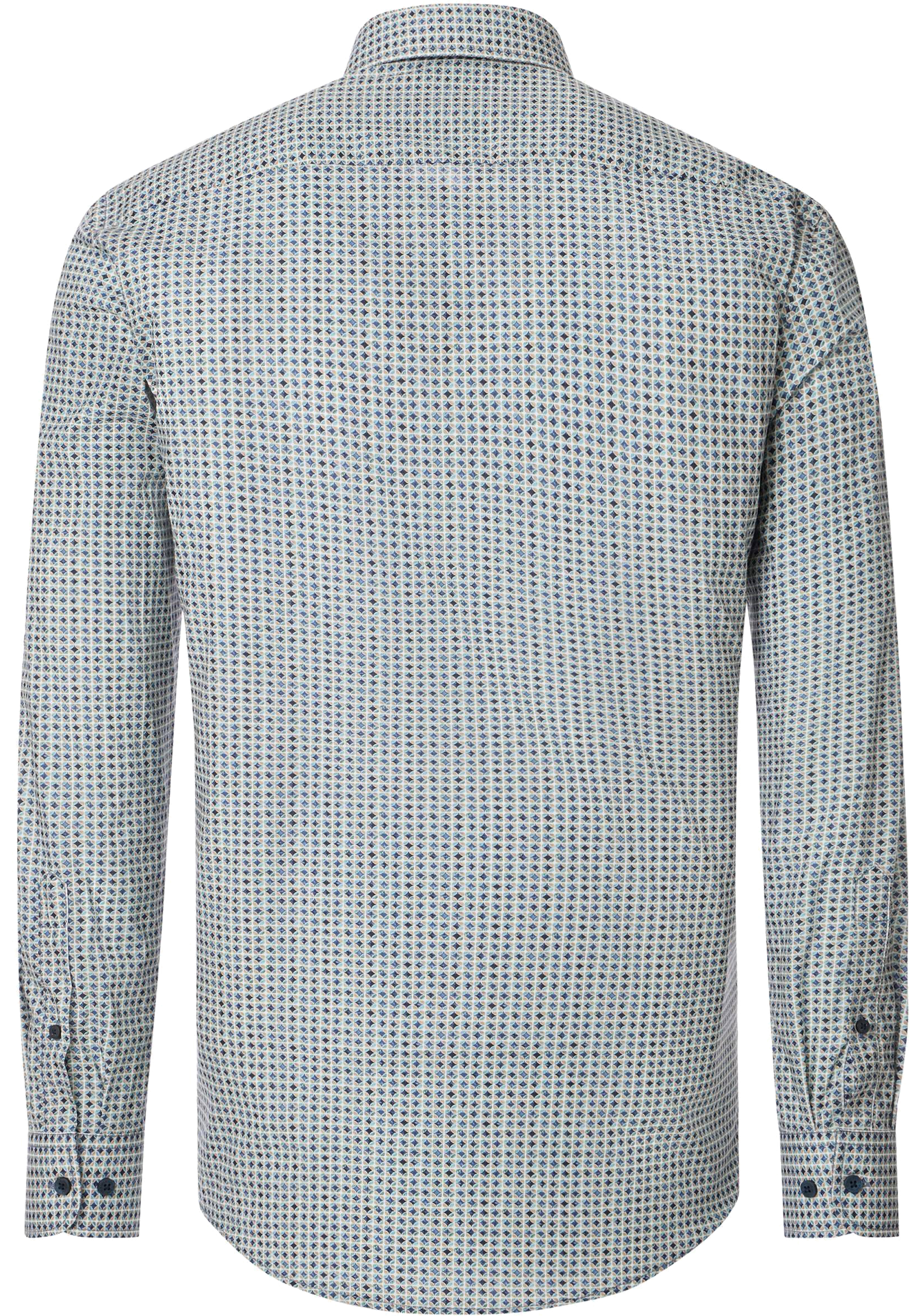CASA MODA Sport casual fit overhemd, popeline, groen met blauw, beige en wit dessin