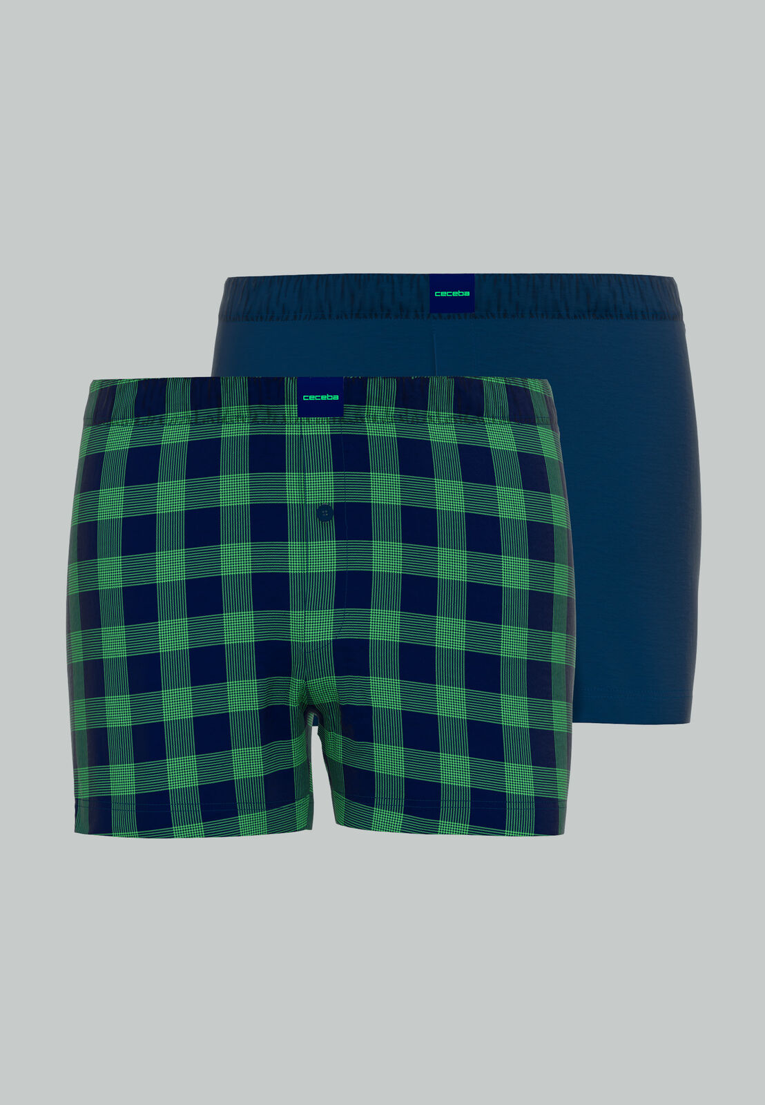 Ceceba heren boxershorts wijd model met gulp (2-pack), donkerblauw geruit