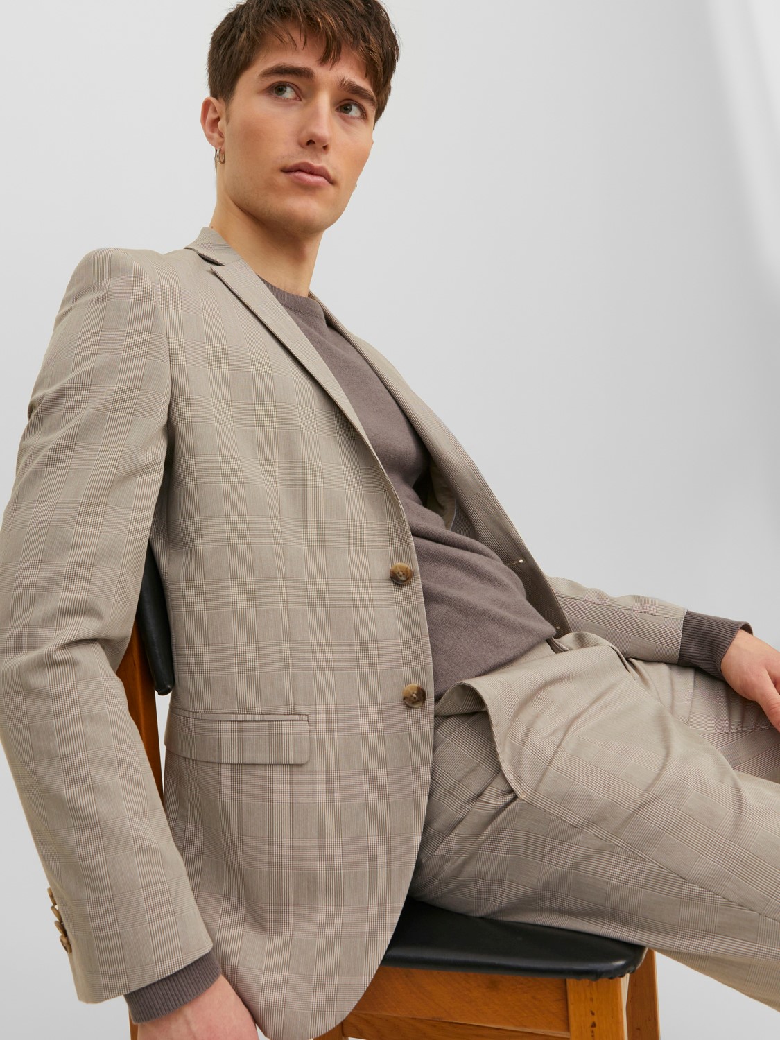 JACK & JONES Solaris Check Trouser loose fit, heren pantalon, wit Pepper