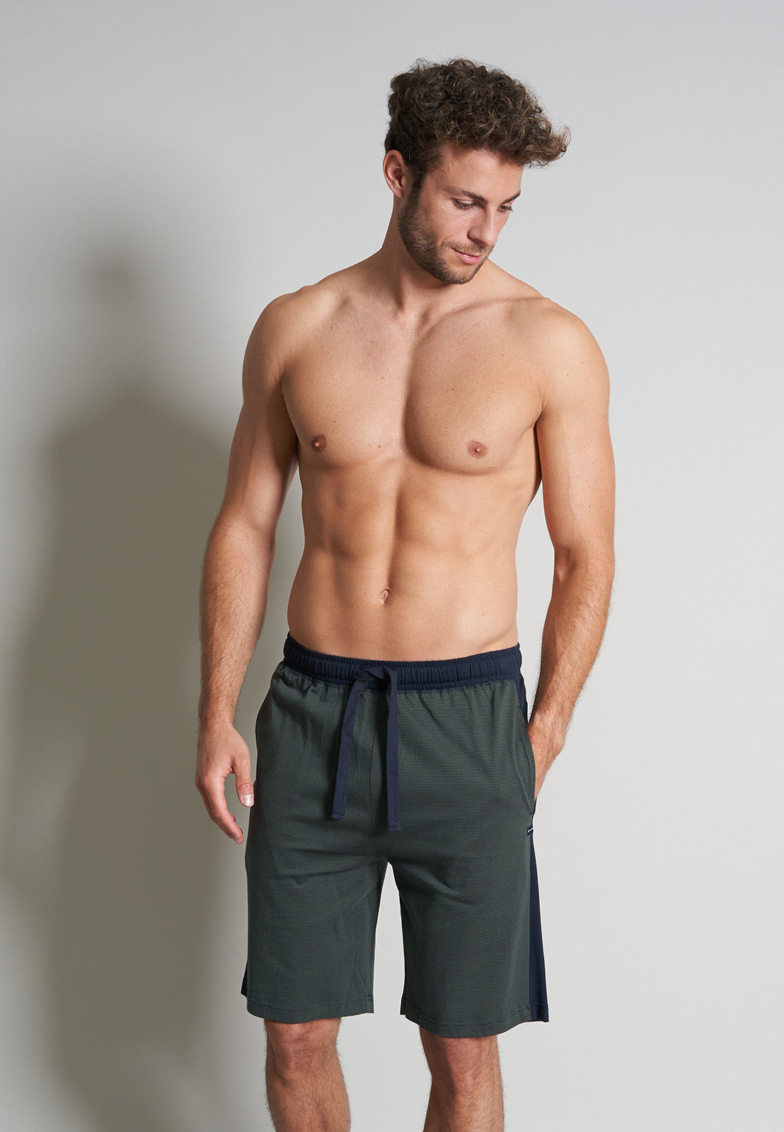 TOM TAILOR heren pyjama- of loungebroek, donkergroen gestreept