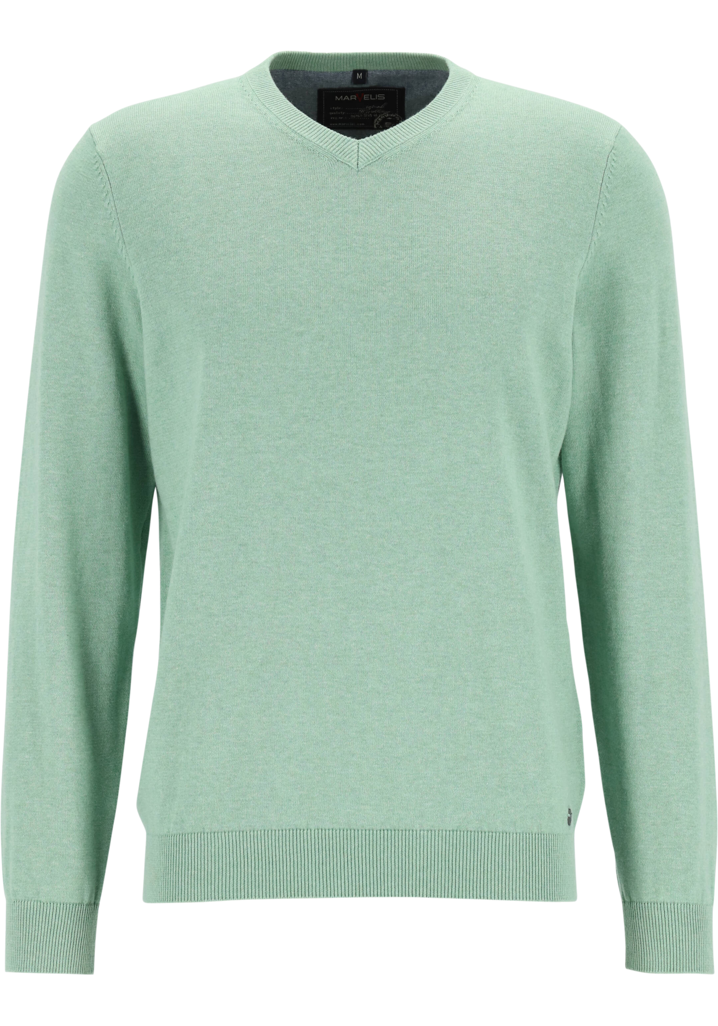 MARVELIS modern fit trui katoen, V-hals, messing groen