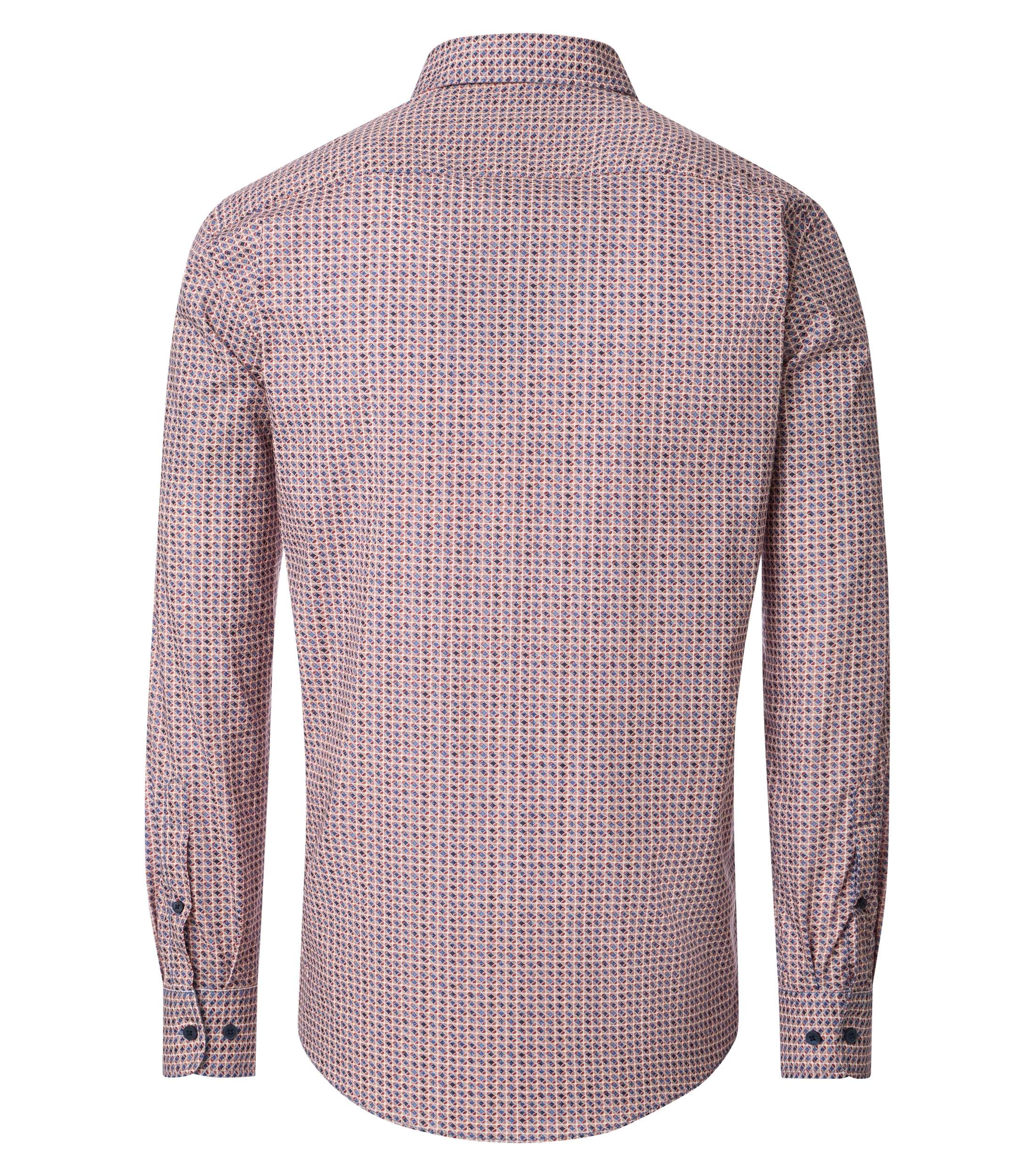 CASA MODA Sport casual fit overhemd, popeline, rood, met blauw en wit dessin