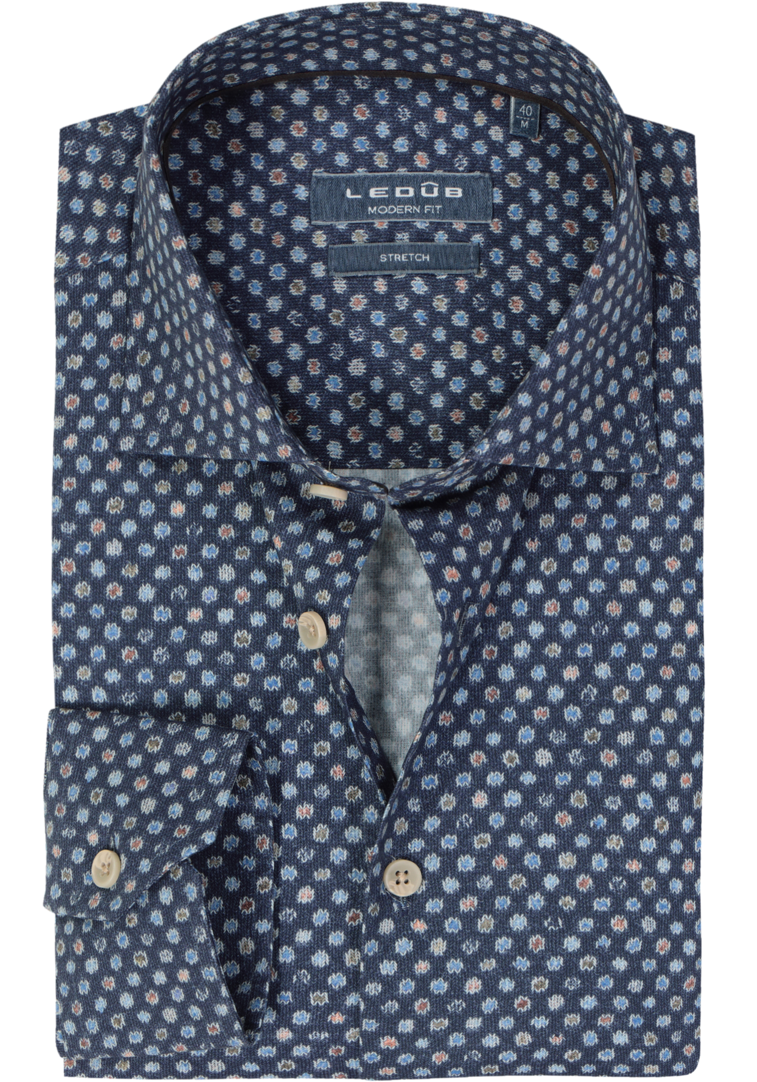 Ledub modern fit overhemd, popeline, donkerblauw dessin