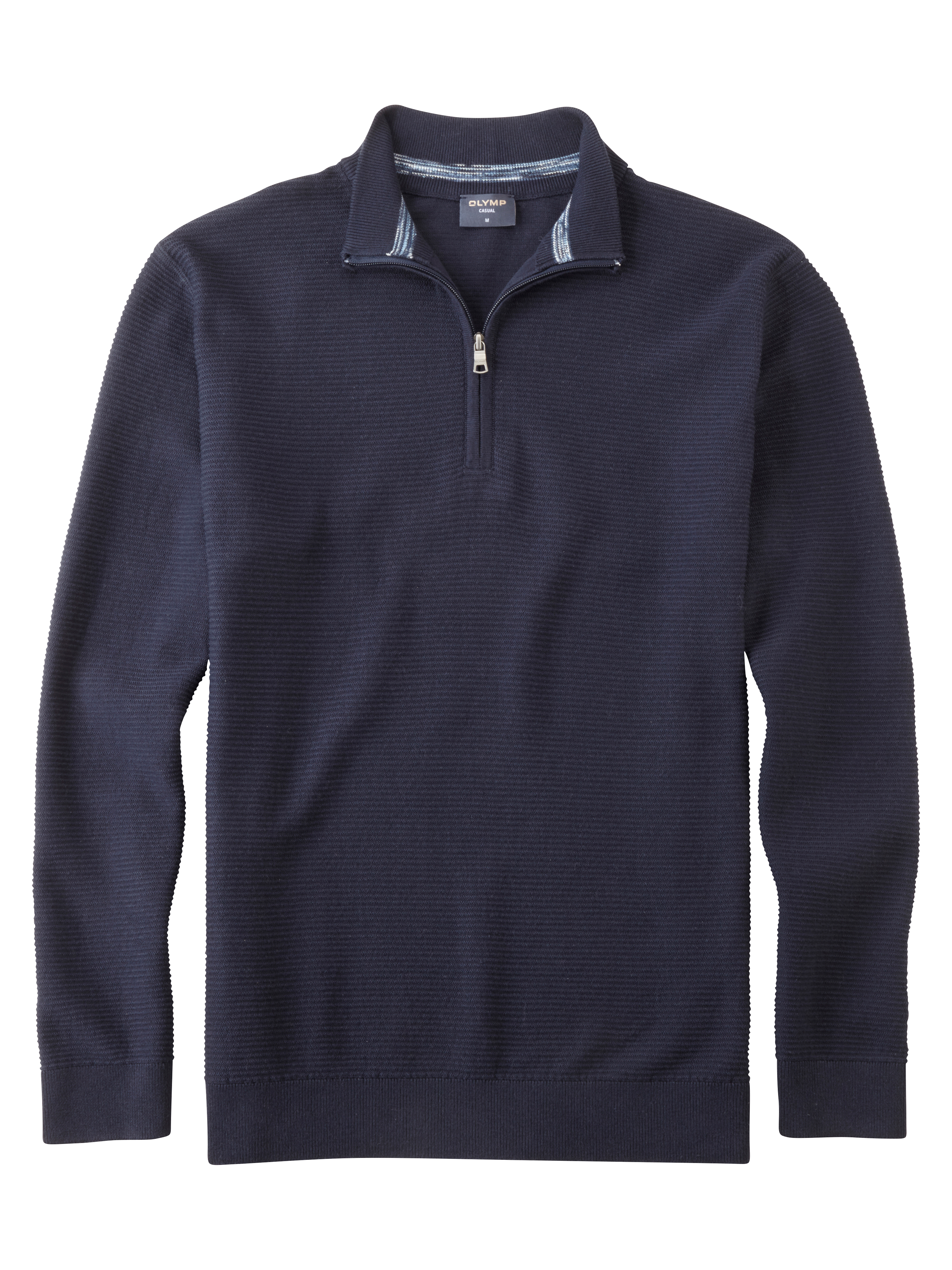 OLYMP modern fit schipperstrui katoen, structuur, korte rits, marine blauw