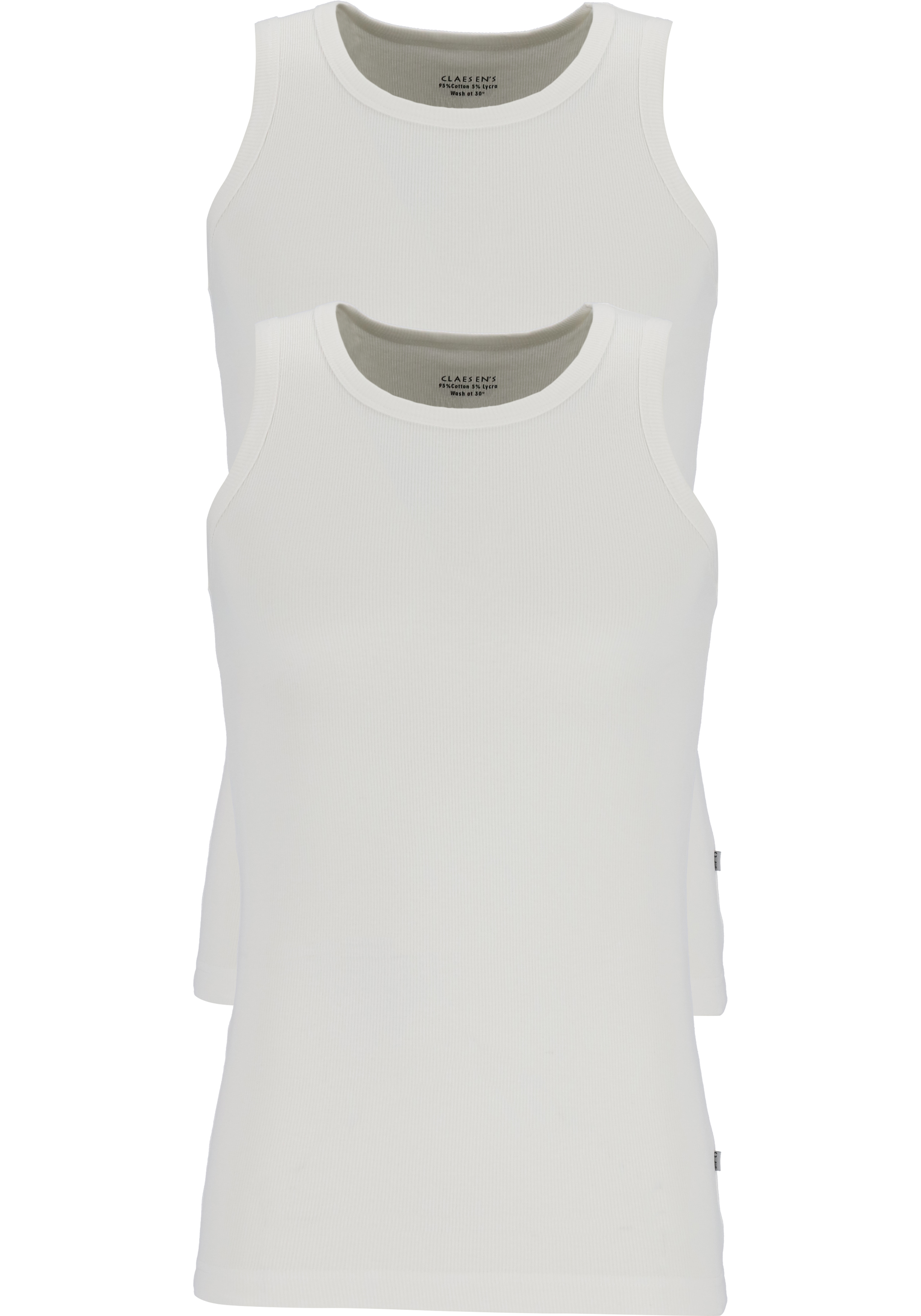 Claesen's Basics singlets (2-pack), heren rib ondershirts, wit