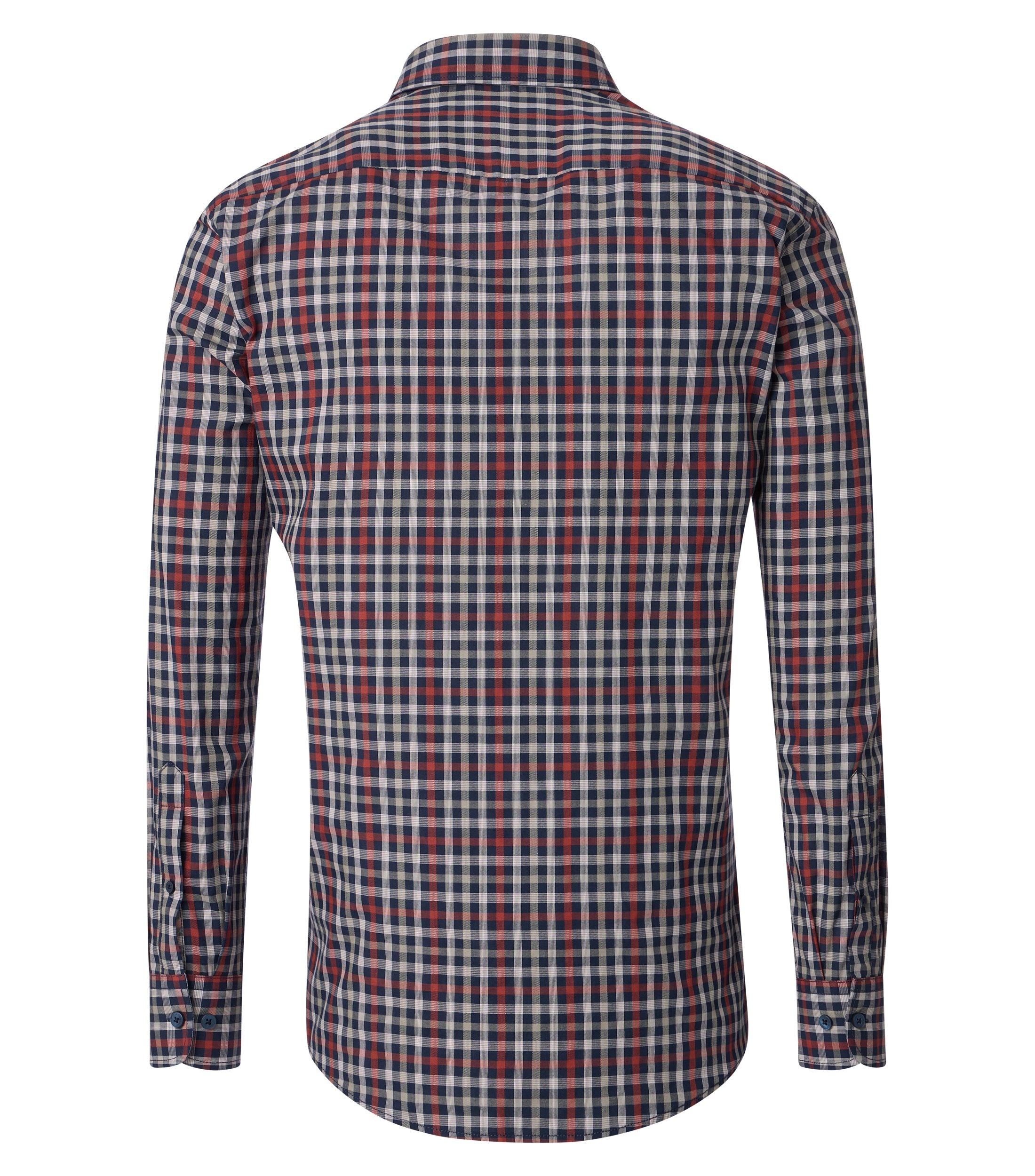 CASA MODA Sport comfort fit overhemd, dobby, blauw met wit, donkerrood en beige geruit