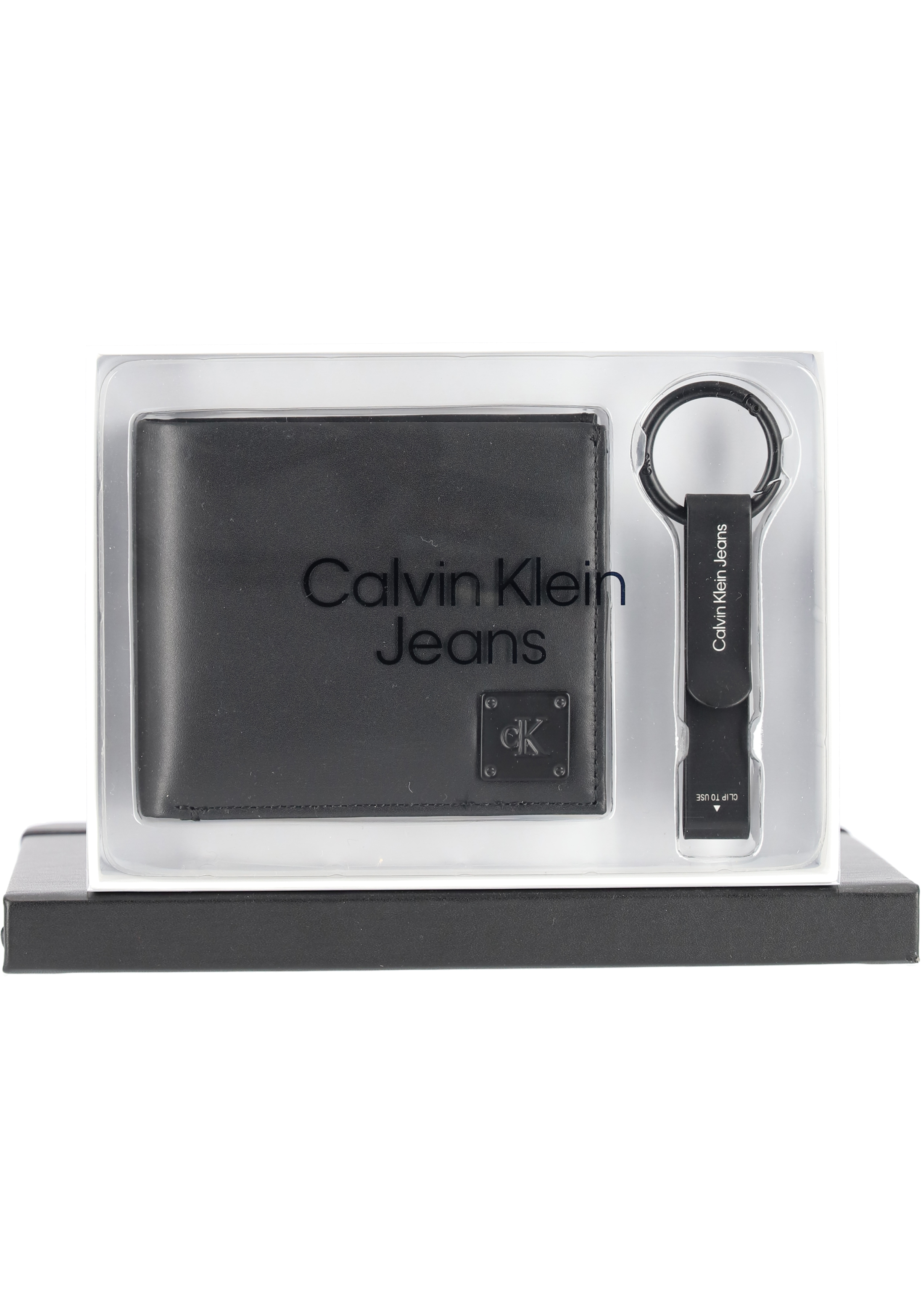 Calvin Klein cadeauset billfold portemonnee en sleutelhanger leer, zwart
